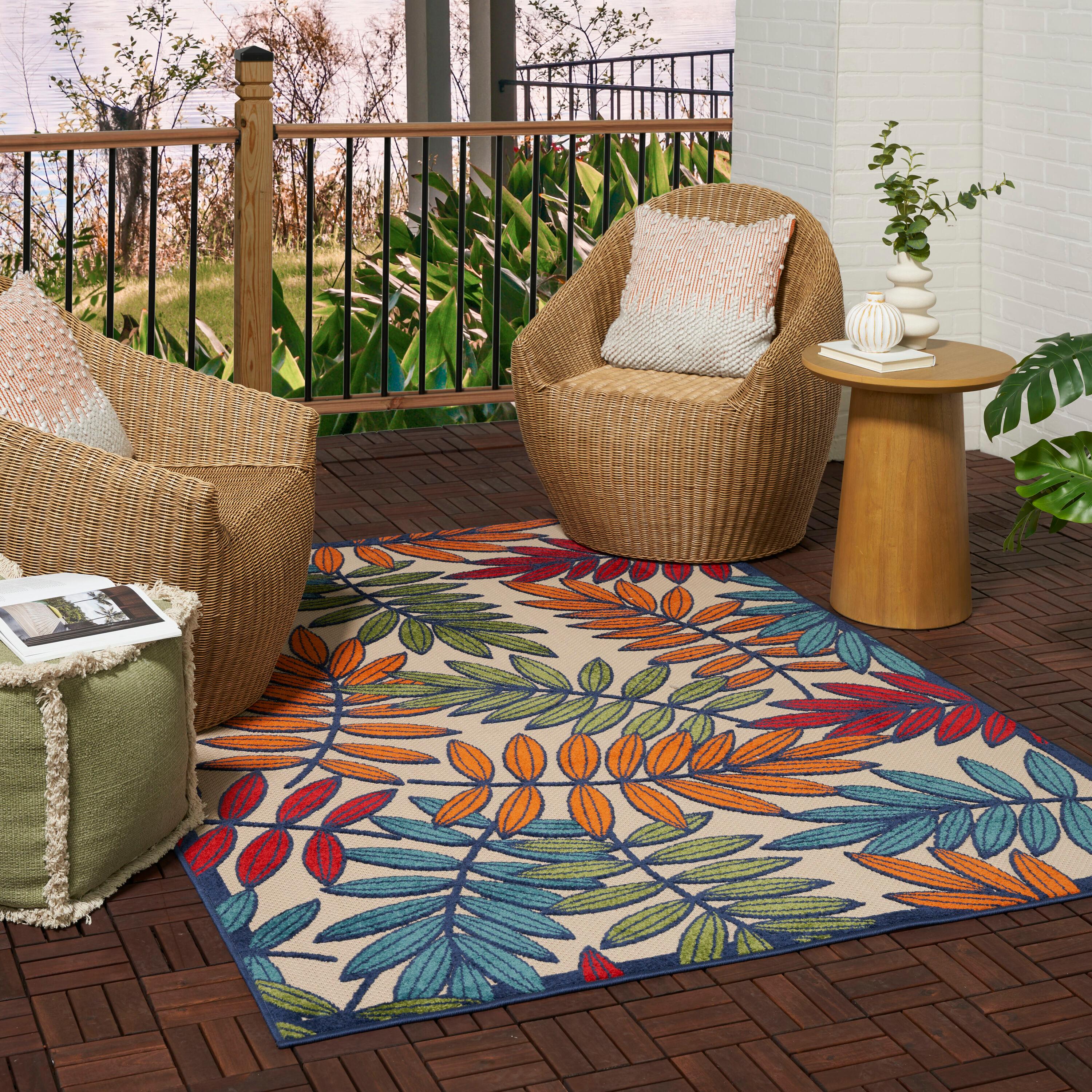 Nourison Aloha Floral Leaf Flatweave High-Low Indoor Outdoor Area Rug Multicolor 5'3" x 7'5"