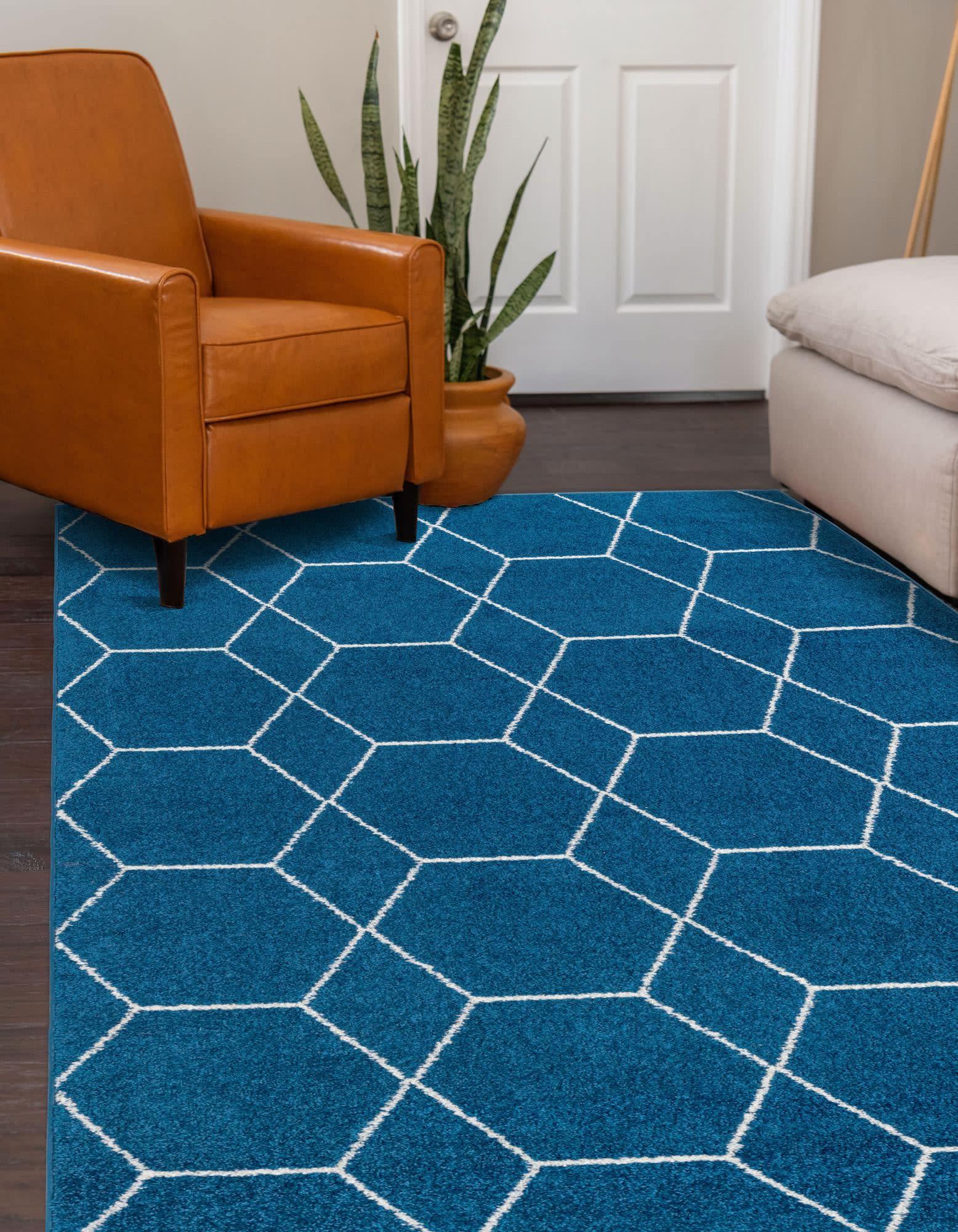 Unique Loom 10' 0 x 13' 0 Trellis Frieze Geometric Navy Blue Area Rug