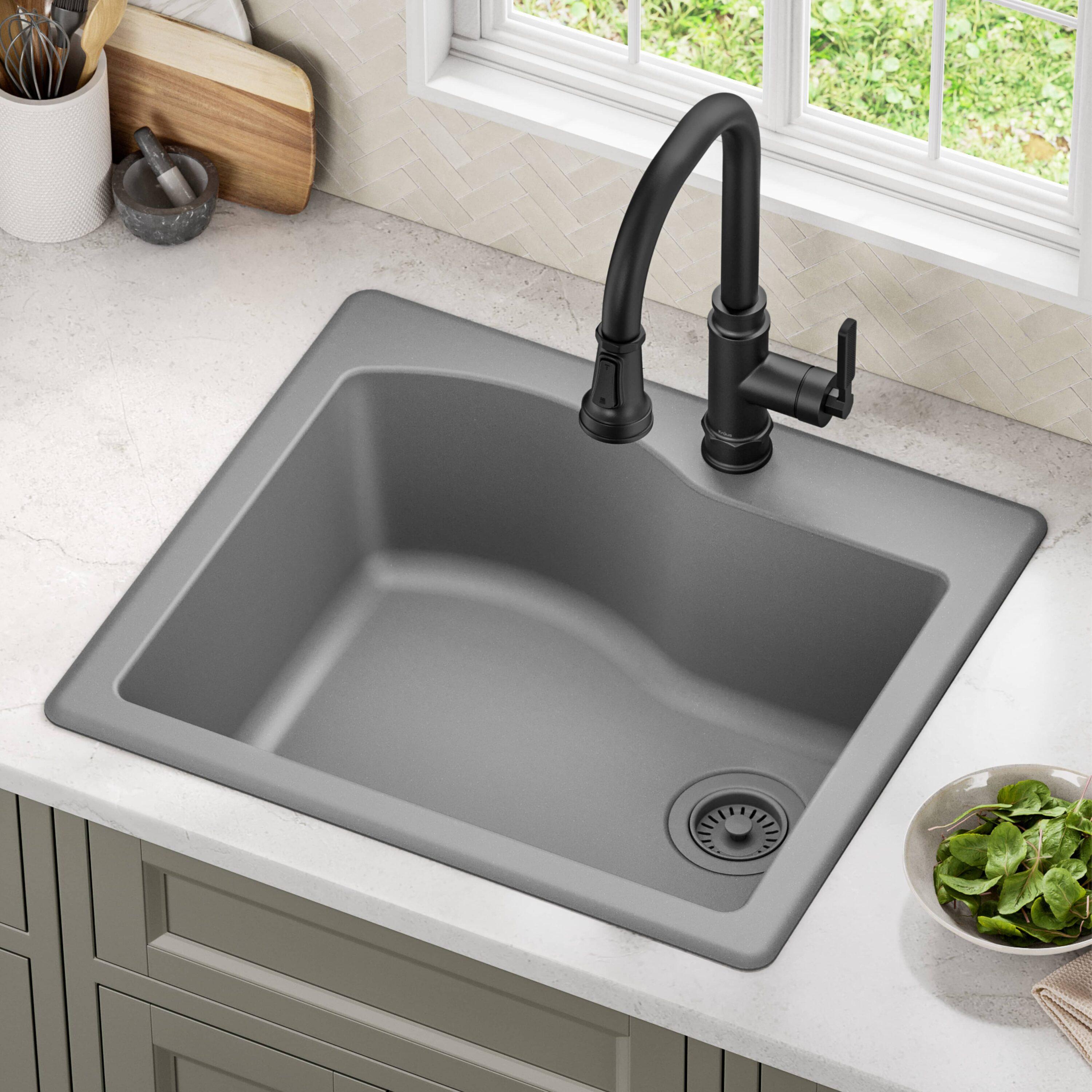 KRAUS Quarza™ 25" L Dual Mount Single Bowl Granite Kitchen Sink