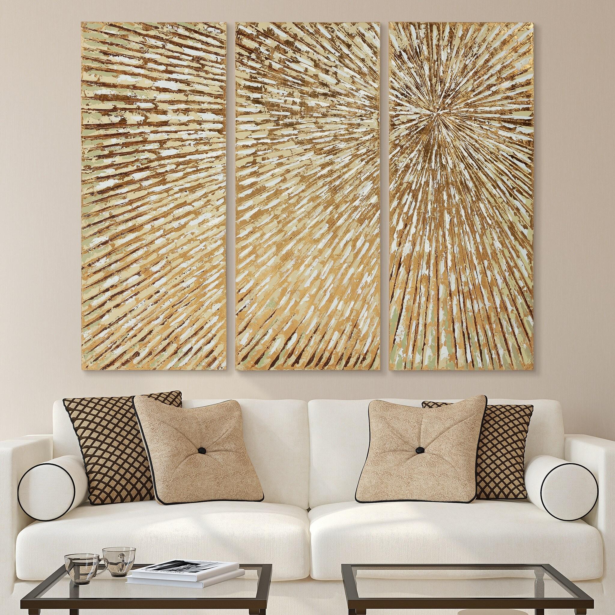 Sunshine Abstract Hand Painted Canvas Wall Art, Set of 3, by Martin Edwards, 48 " x 20 " each.