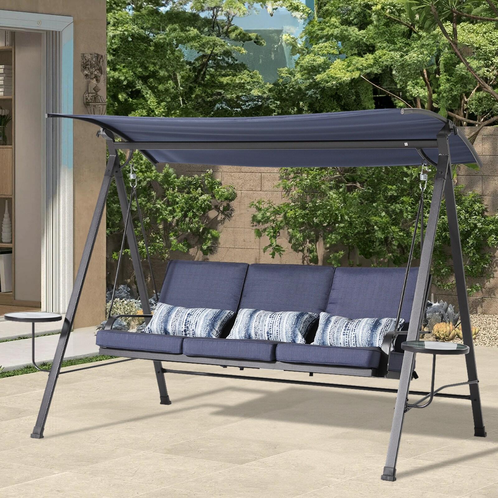 Hokku Designs Steel 3-Seater Swing Porch Swing With Canopy