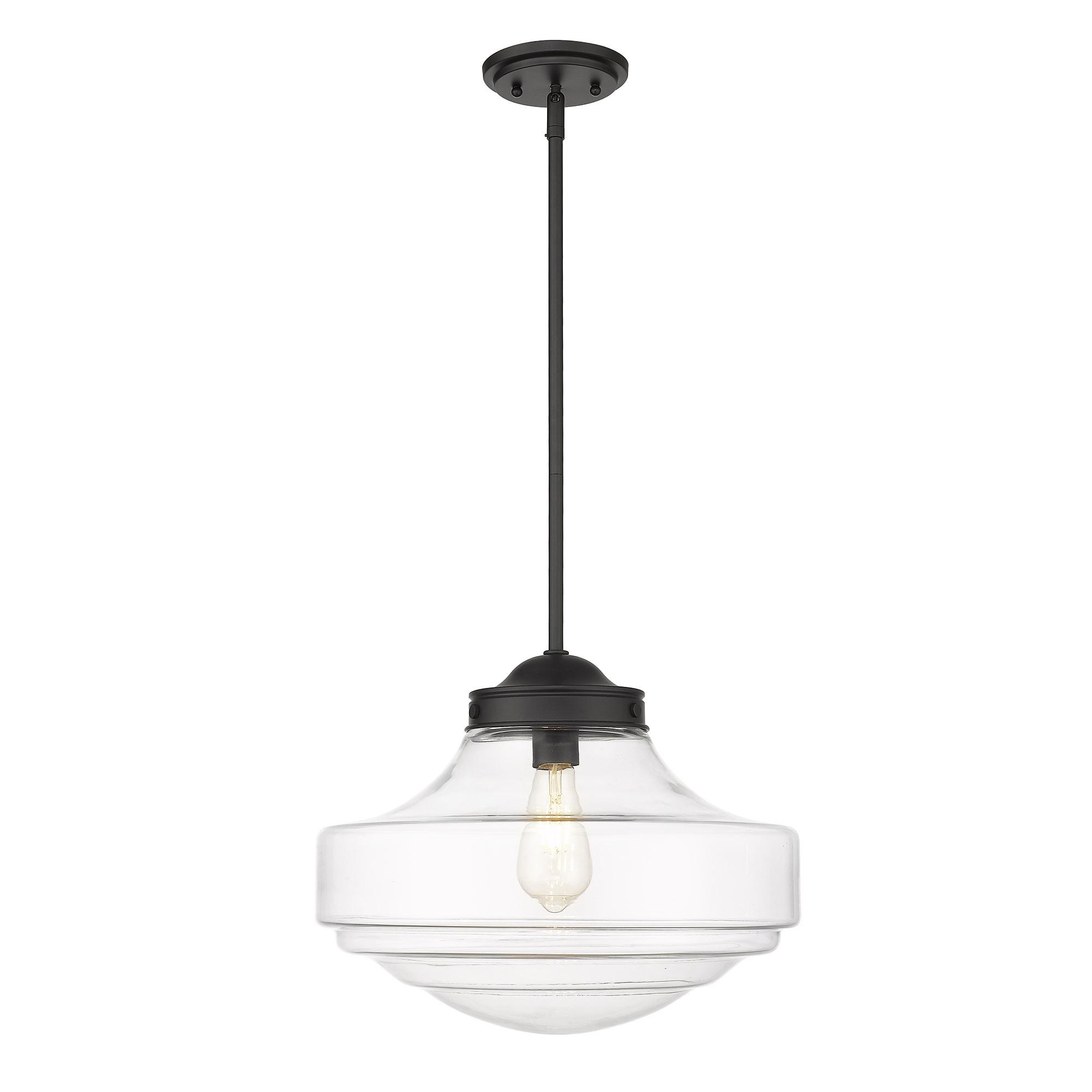 Golden Lighting Ingalls 1-Light Large Pendant in Matte Black with Clear Glass