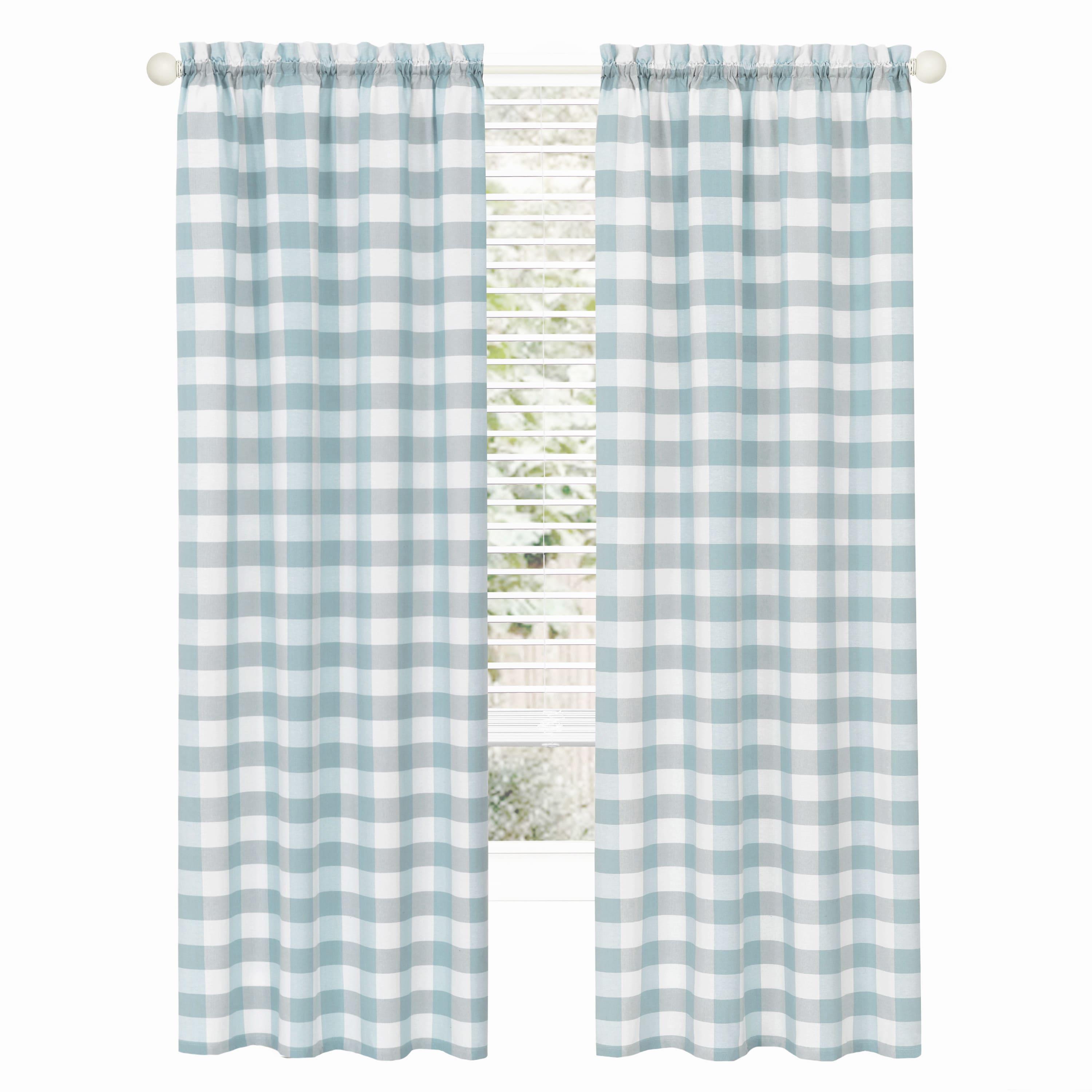 Achim Hunter Indoor Polyester/Cotton Light Filtering Checkered Curtain Panel, Ice Blue, 42-in W x 84-in L