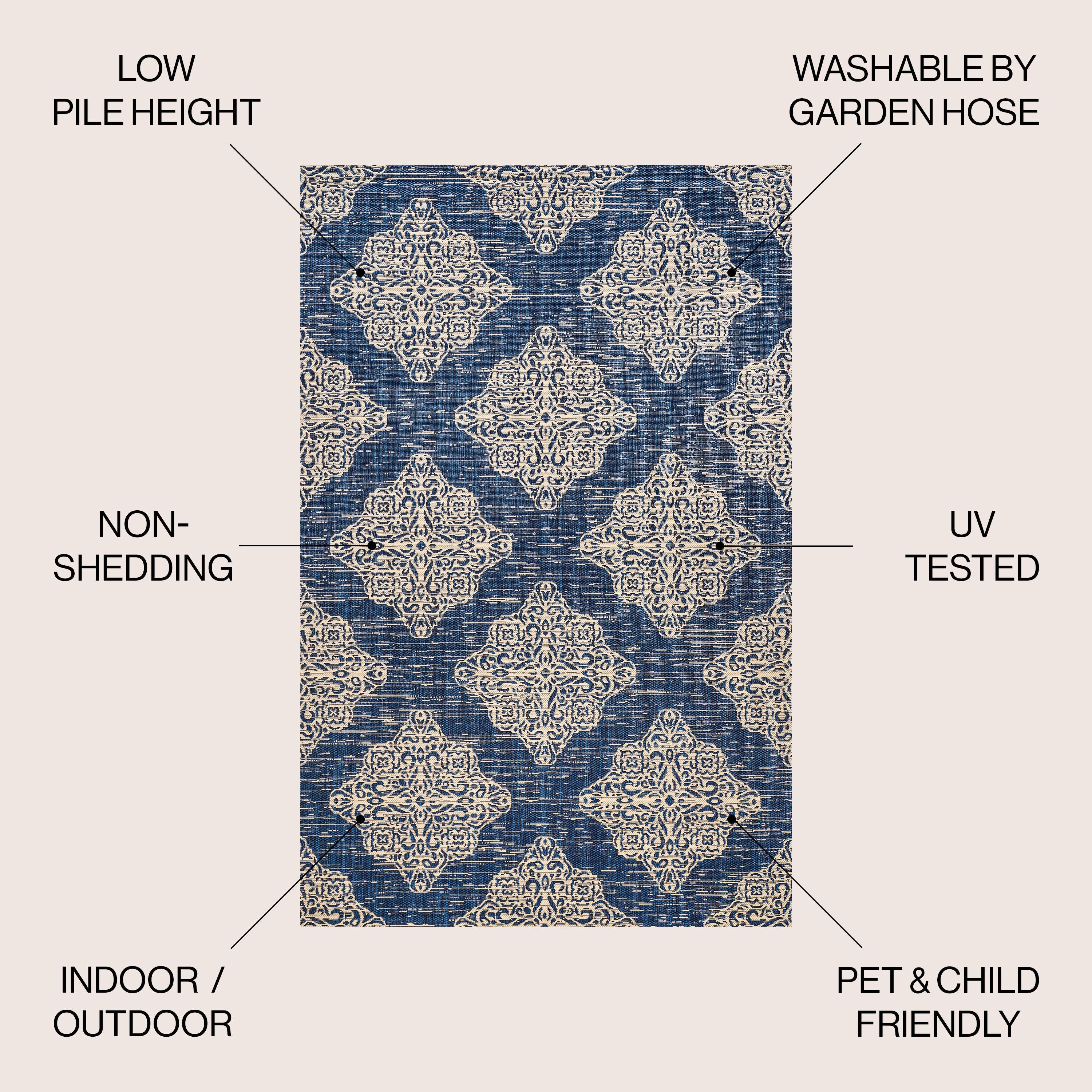 4'x6' Tuscany Ornate Medallions Indoor/Outdoor Area Rug, Navy/Beige - JONATHAN Y