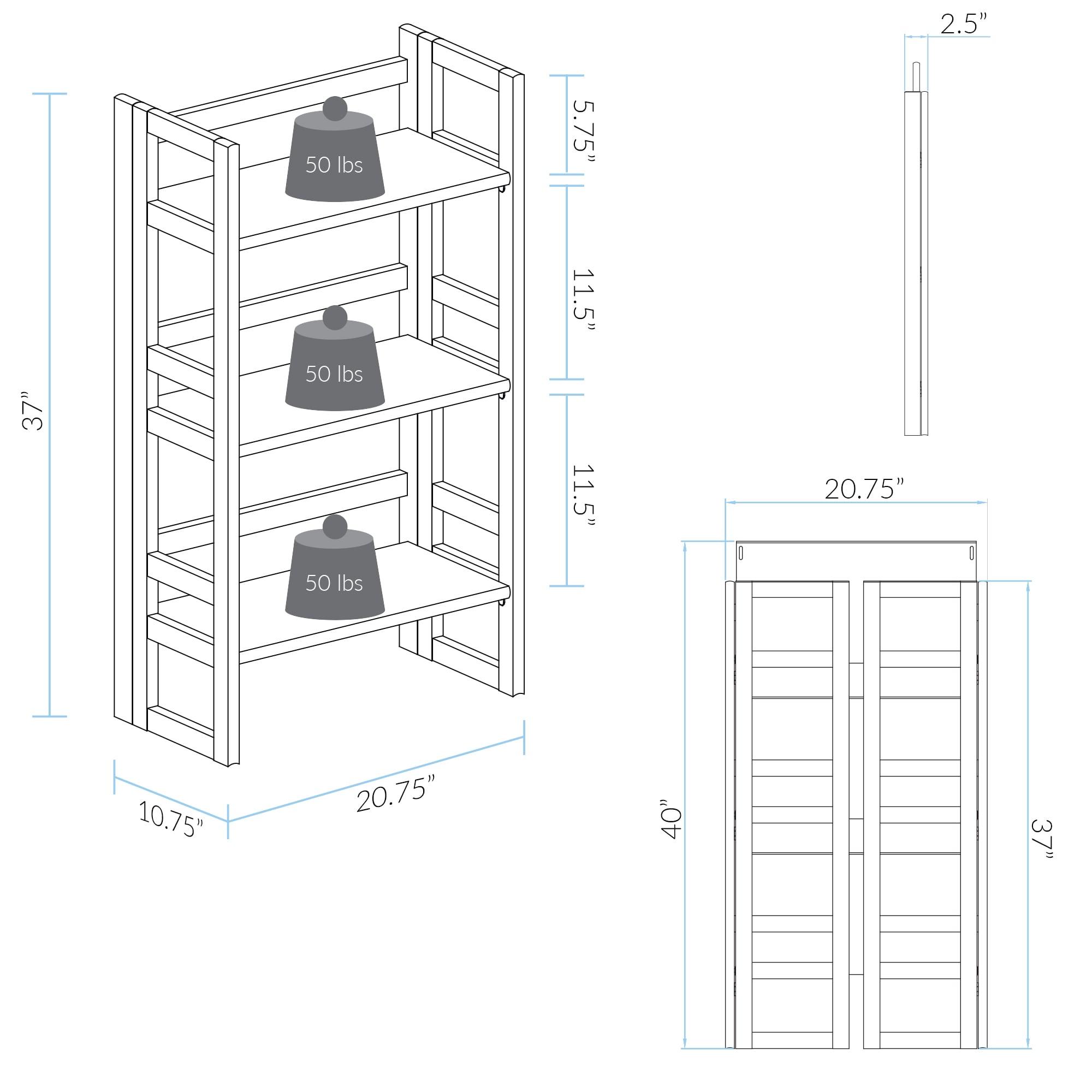 3-Shelf Folding Student Bookcase 20.75" Wide-Espresso