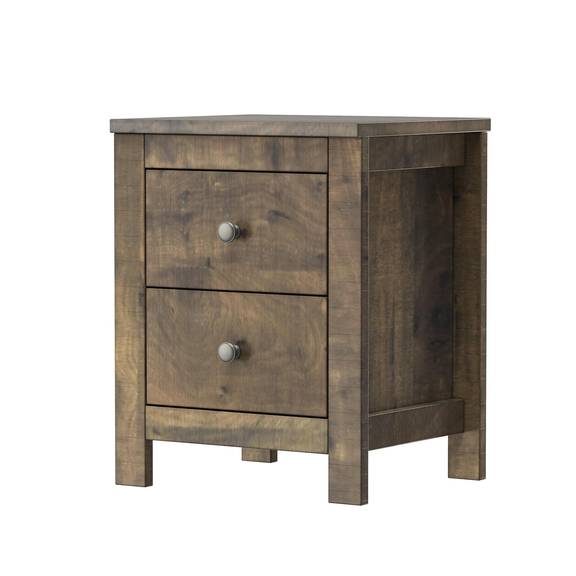 Rustic Walnut Wood Nightstand Set with Two Drawers