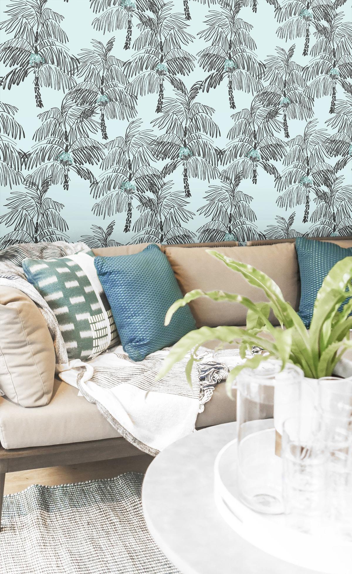NextWall  Palm Beach Peel and Stick Wallpaper Sky Blue & Black