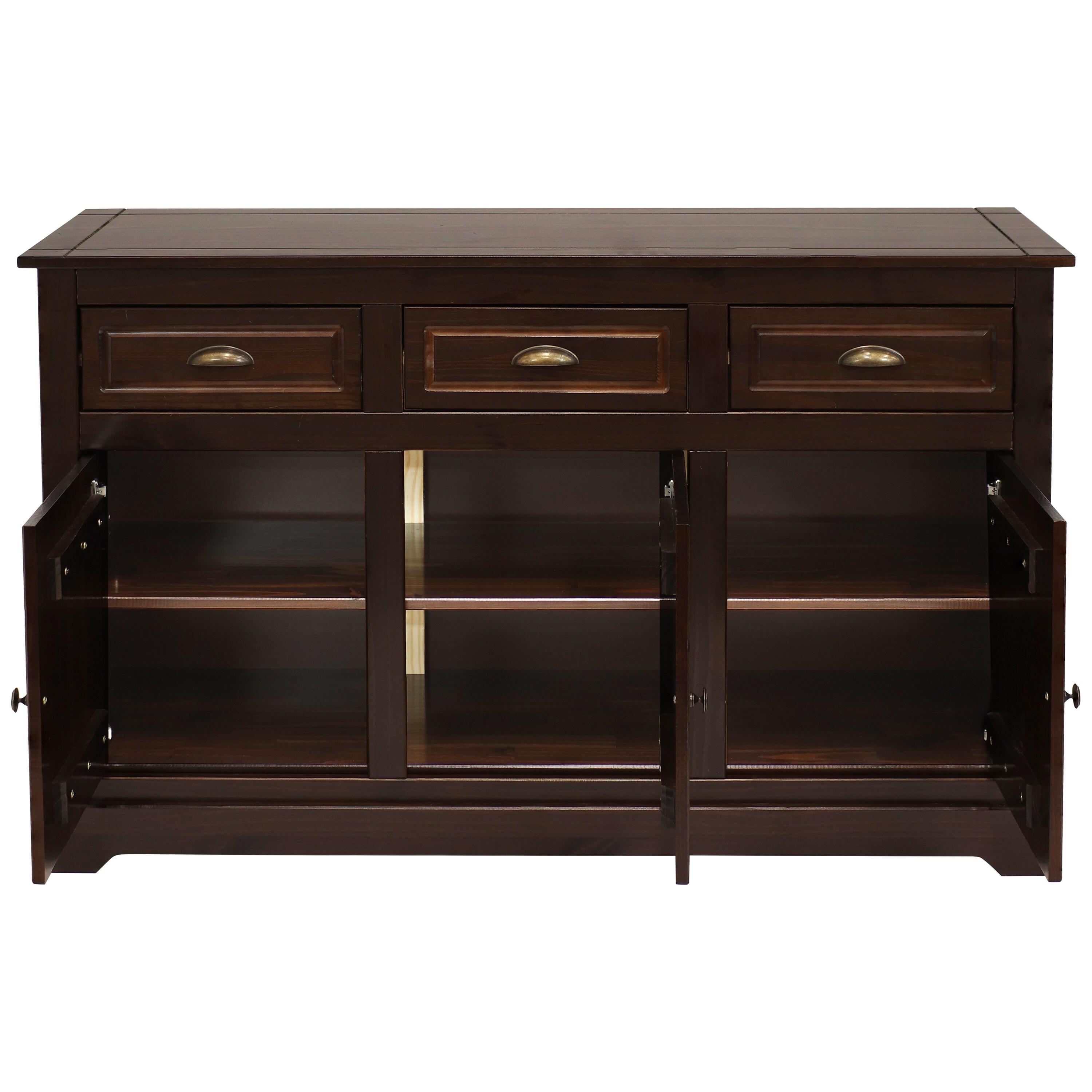 Sunnydaze Sideboard with 3 Drawers and 3 Doors - Solid Pine Construction - Dark Brown- 32"