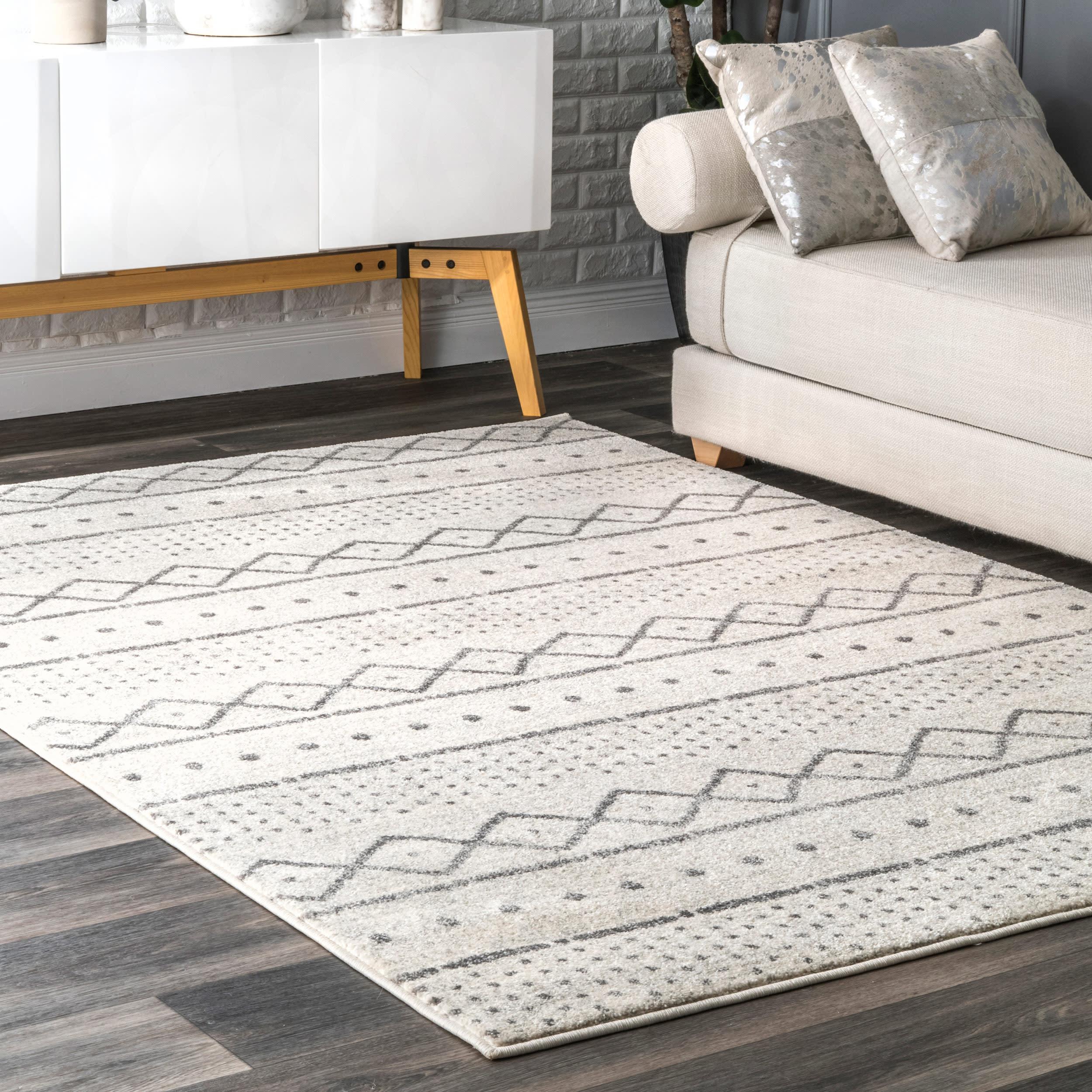 Beige and Gray Synthetic Reversible Square Area Rug