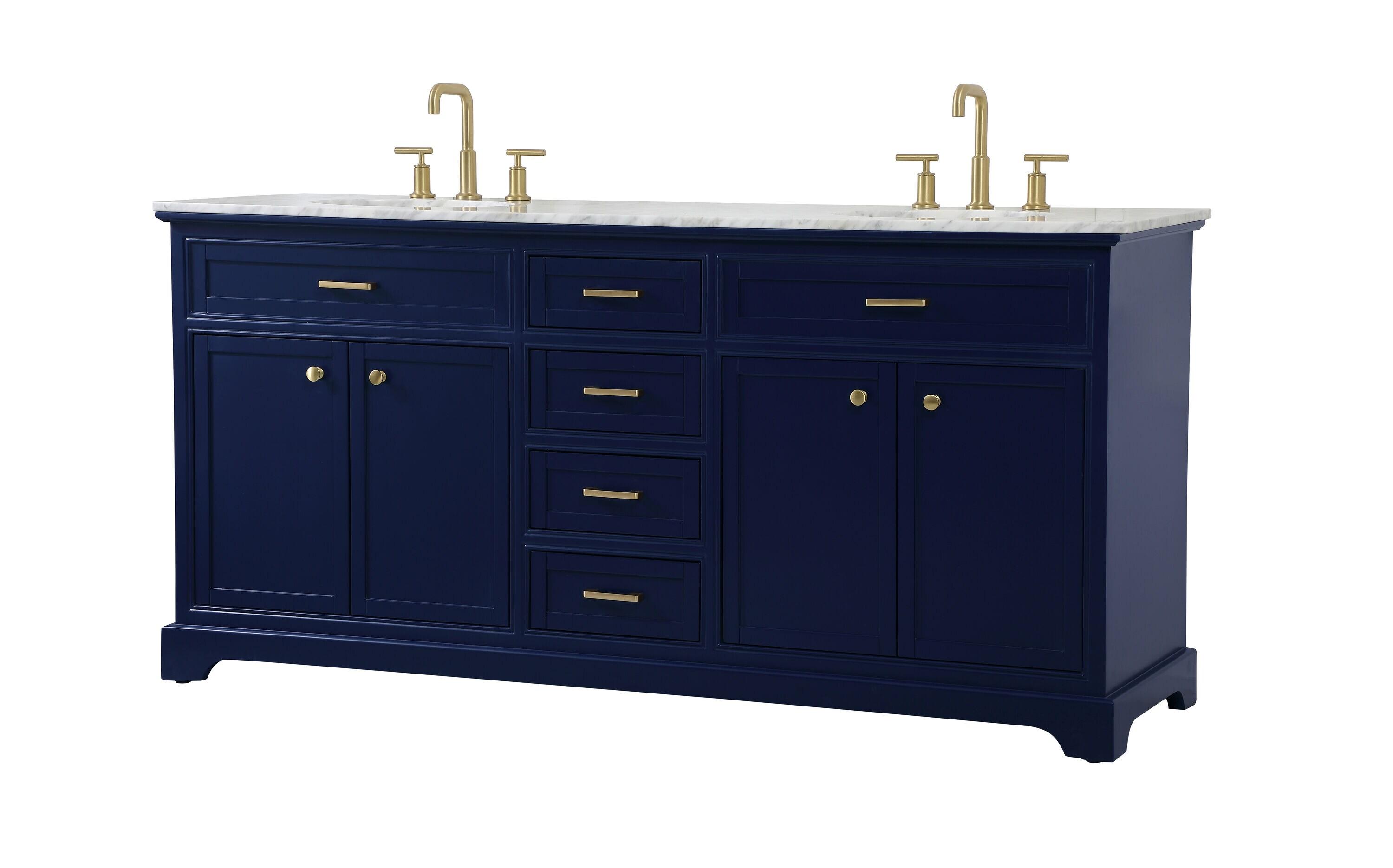 Elegant Decor Americana 72" Metal MDF Marble Double Bathroom Vanity in Blue