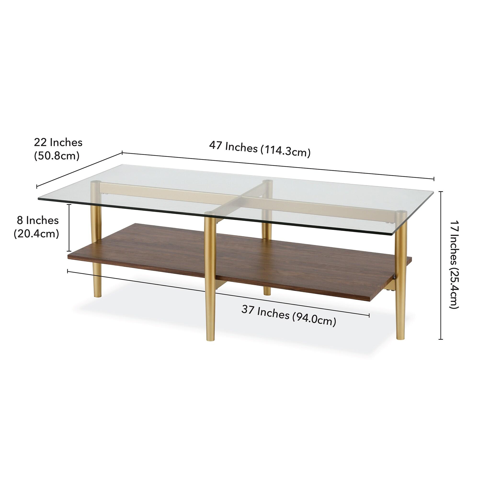 Evelyn&Zoe Otto 47'' Wide Rectangular Coffee Table with MDF Shelf, Gold and Walnut