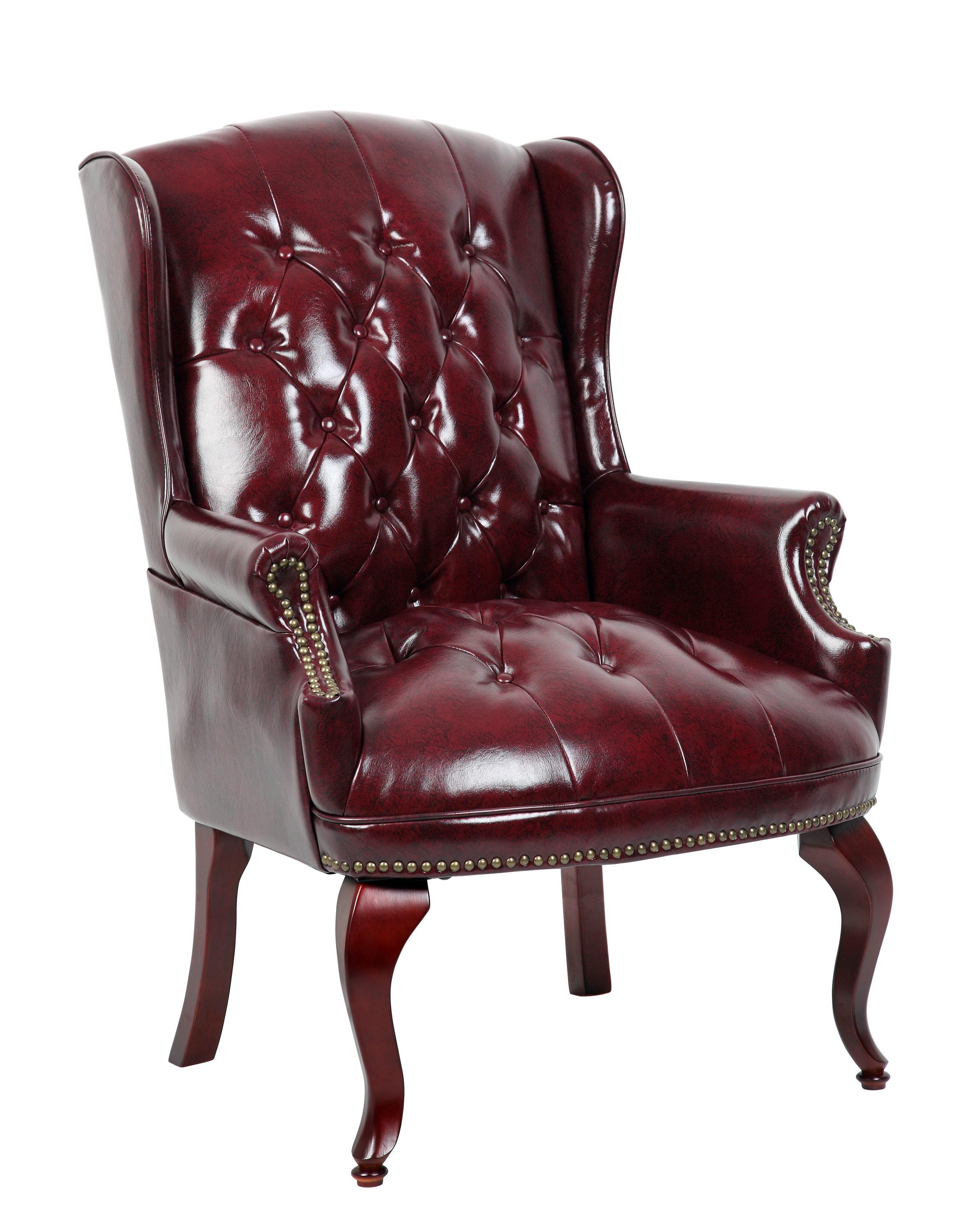 Boss B809-BY Wingback Traditional Guest Chair, 29" x 32" x 41.5",  Vinyl - Burgundy