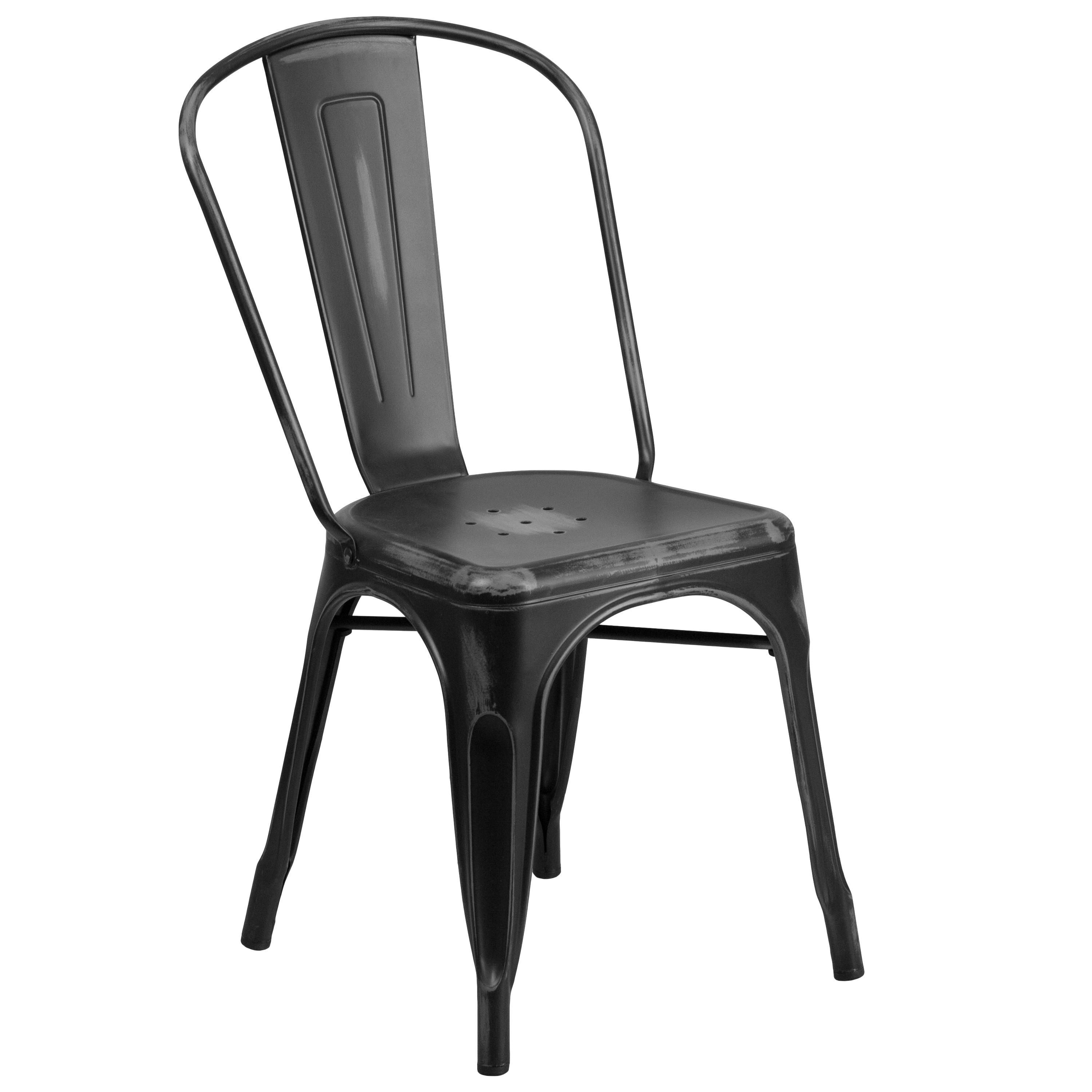 Flash Furniture Commercial Grade Distressed Black Metal Indoor-Outdoor Stackable Chair