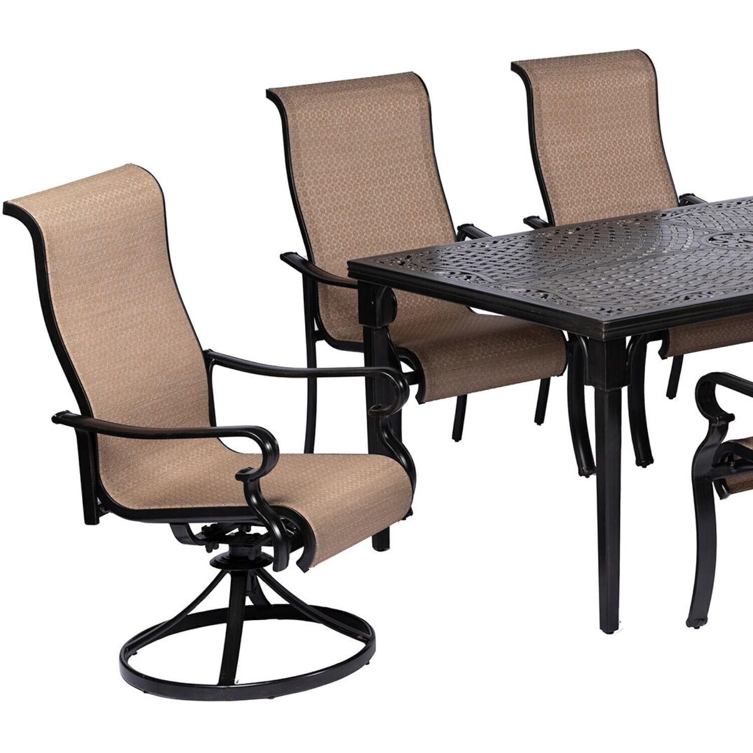Hanover Brigantine Juego de Comedor Moderno para Exteriores de 7 Piezas / 4 Sillas con Cabestrillo, 2 Balancines Giratorios / Mesa con Tapa de 40'' x 70'' / Clima, Xido, Resistente a UV / Bronceado / BRIGDN7PCSW-2