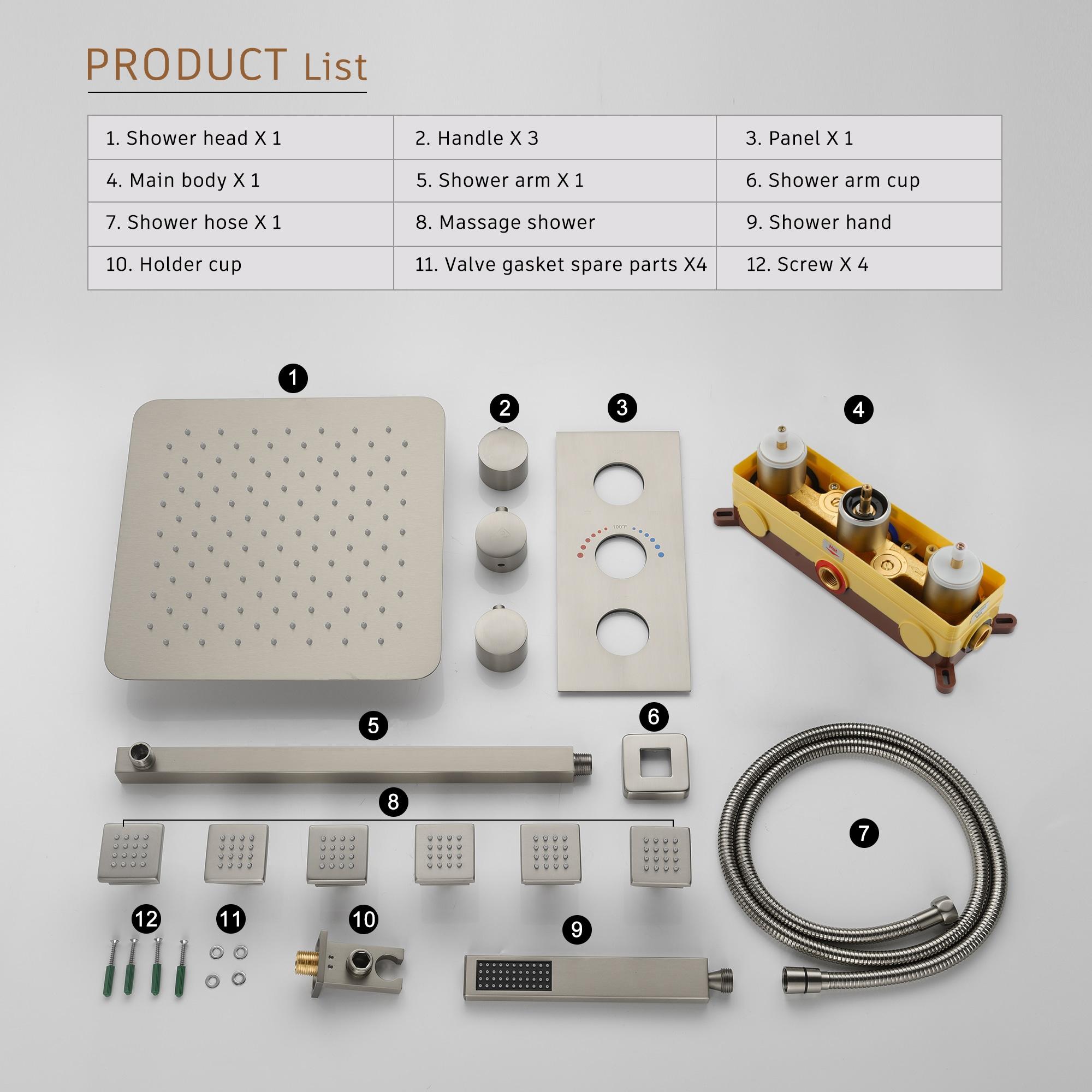 Revitalize 12 Inch Luxury Thermostatic Complete Shower System with Rough-in Valve
