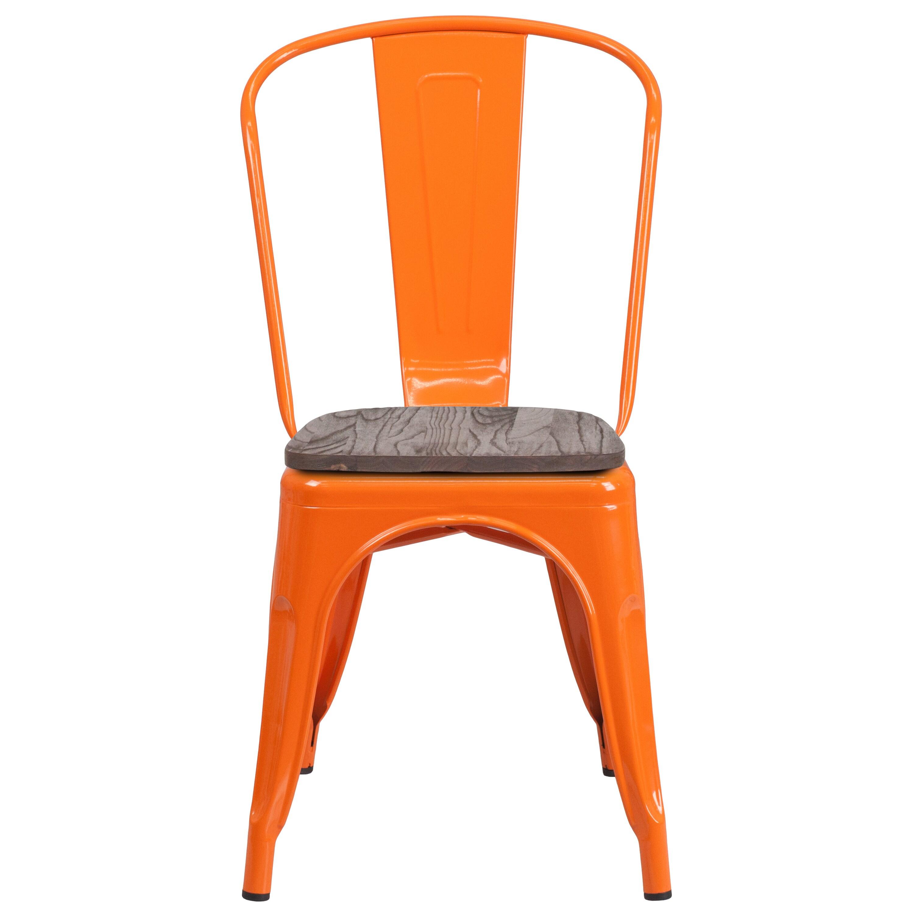 Flash Furniture Orange Metal Stackable Chair with Wood Seat