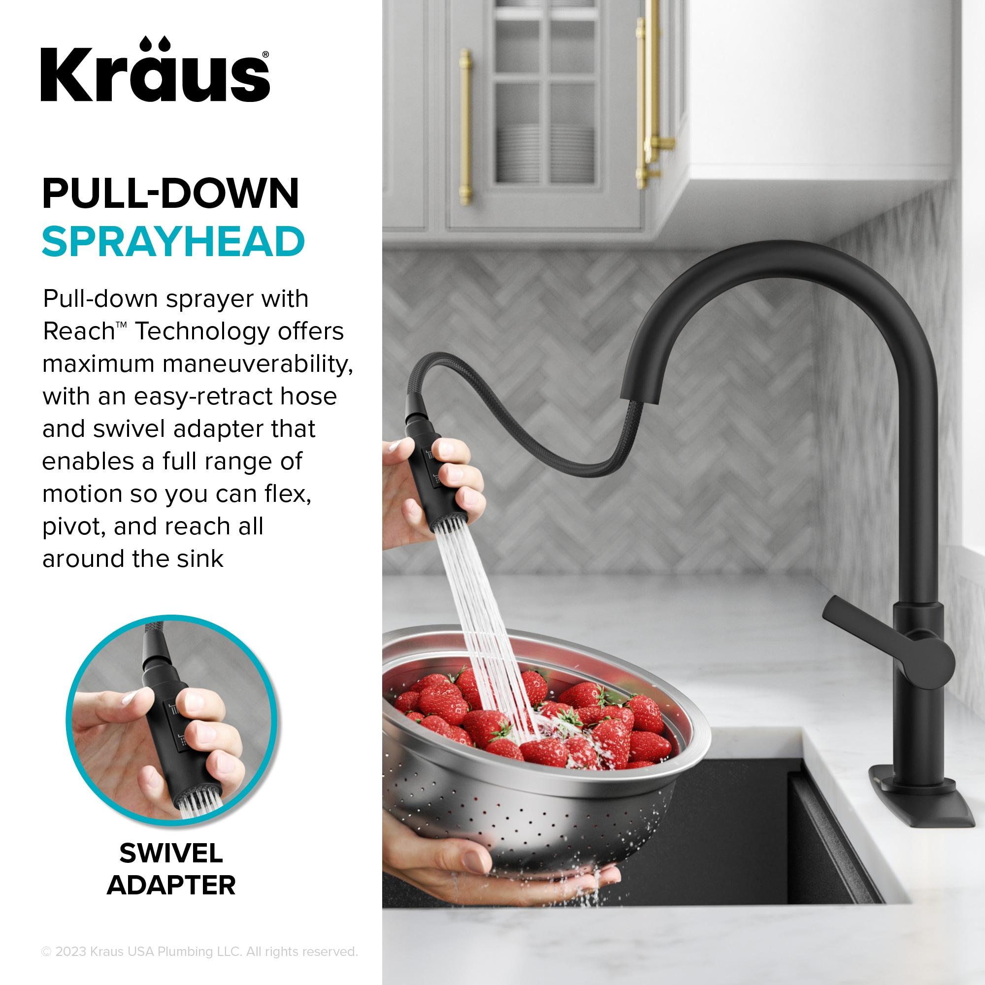 KRAUS Oletto Single Handle Pull Down Kitchen Faucet with QuickDock Top Mount Installation Assembly