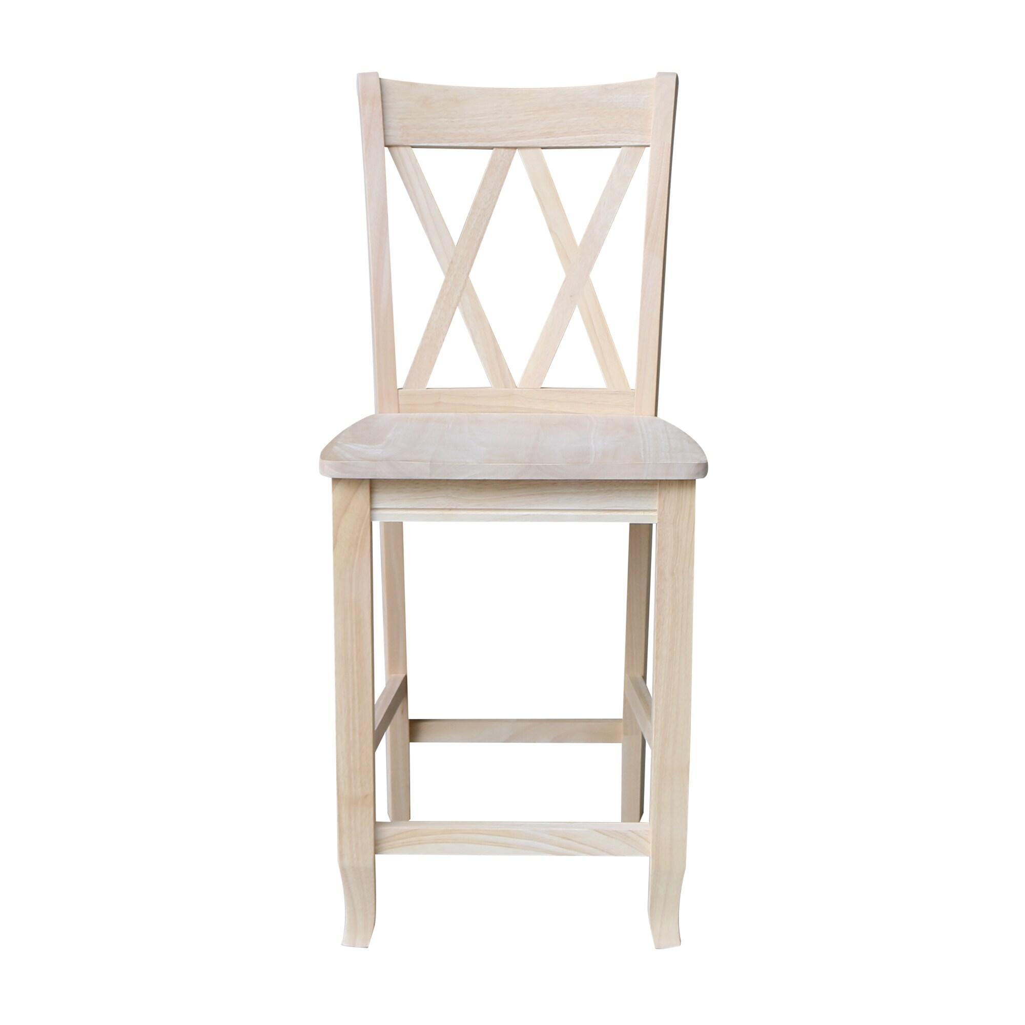 24" Double X Back Counter Height Barstool Unfinished - International Concepts: Solid Wood, Kitchen Island Seating