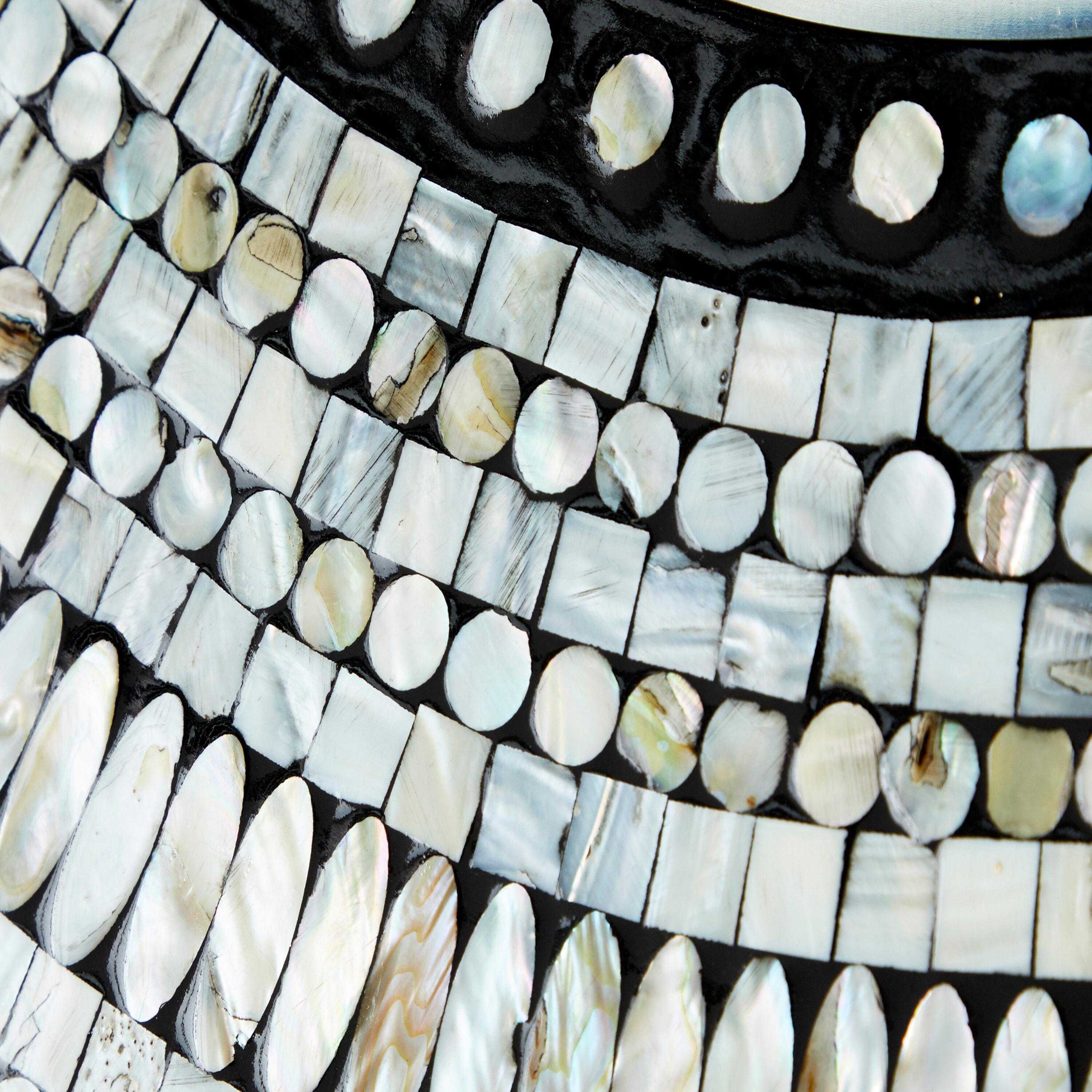Olivia & May Wood Handmade Mosaic Wall Mirror Silver : Nautical Coastal Decor, 31.5" Round, No Assembly Required