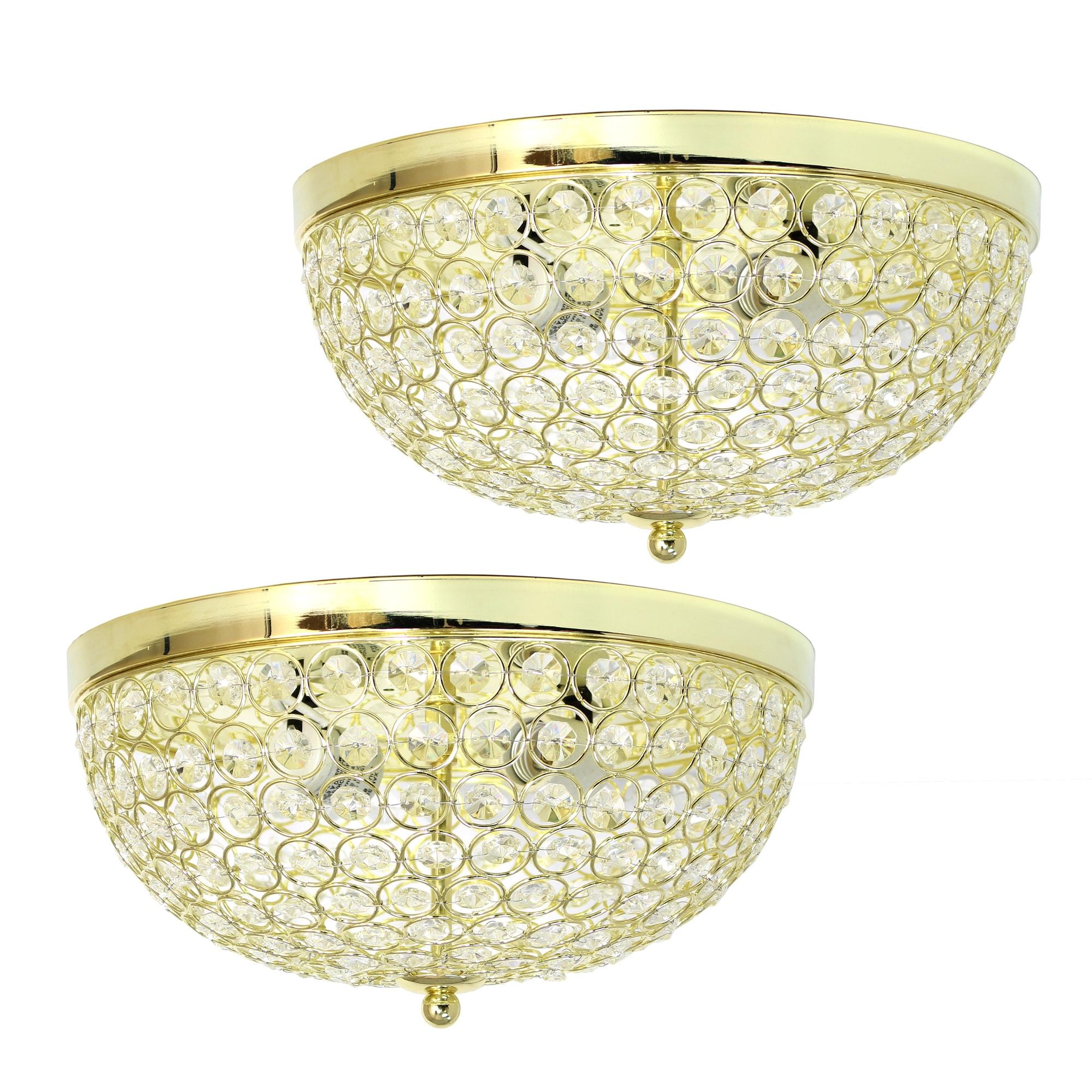 (Set of 2) 2-Light Crystal Glam Ceiling Flush Mount Pendants - Lalia Home