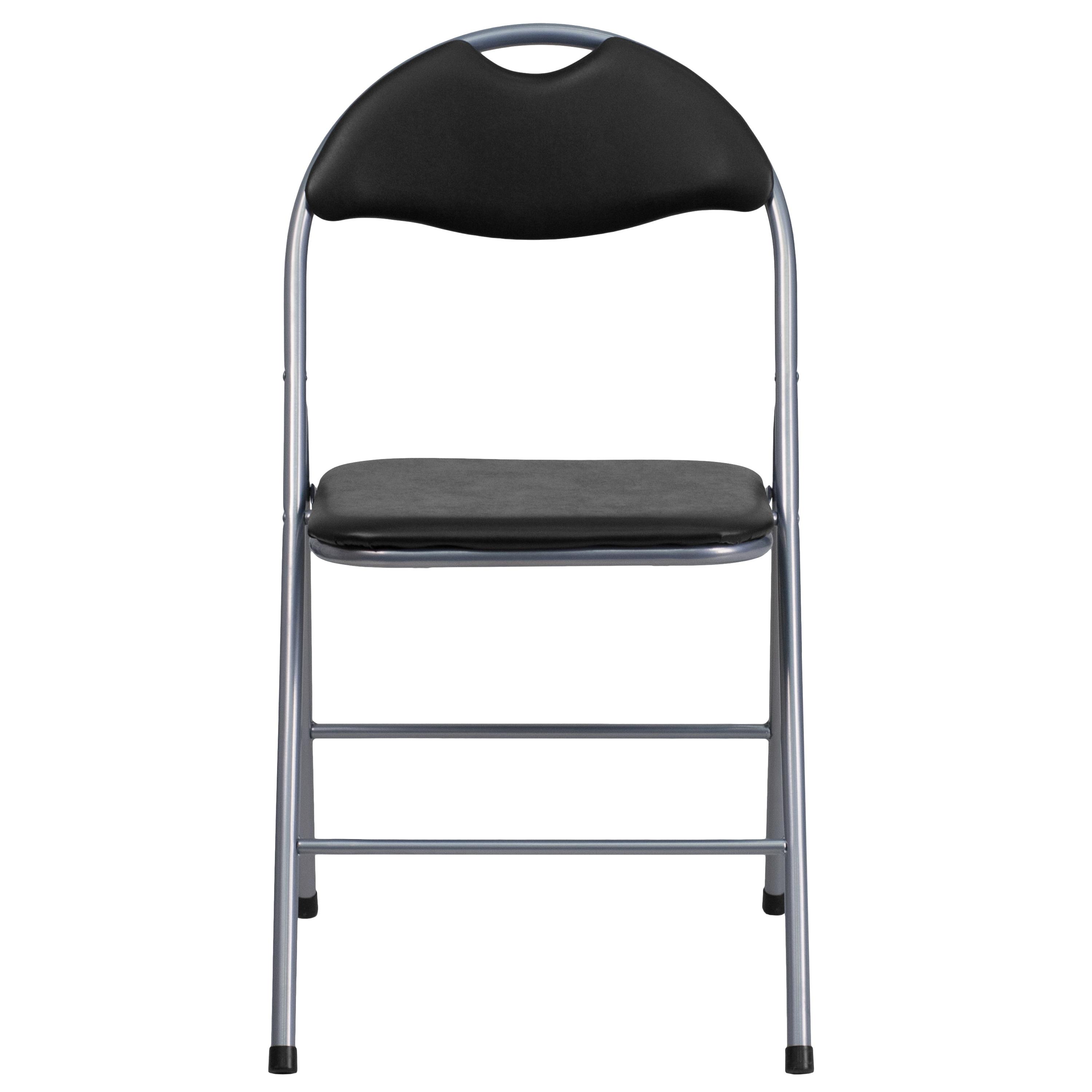 HERCULES Series Black Vinyl Metal Folding Chair With Carrying Handle