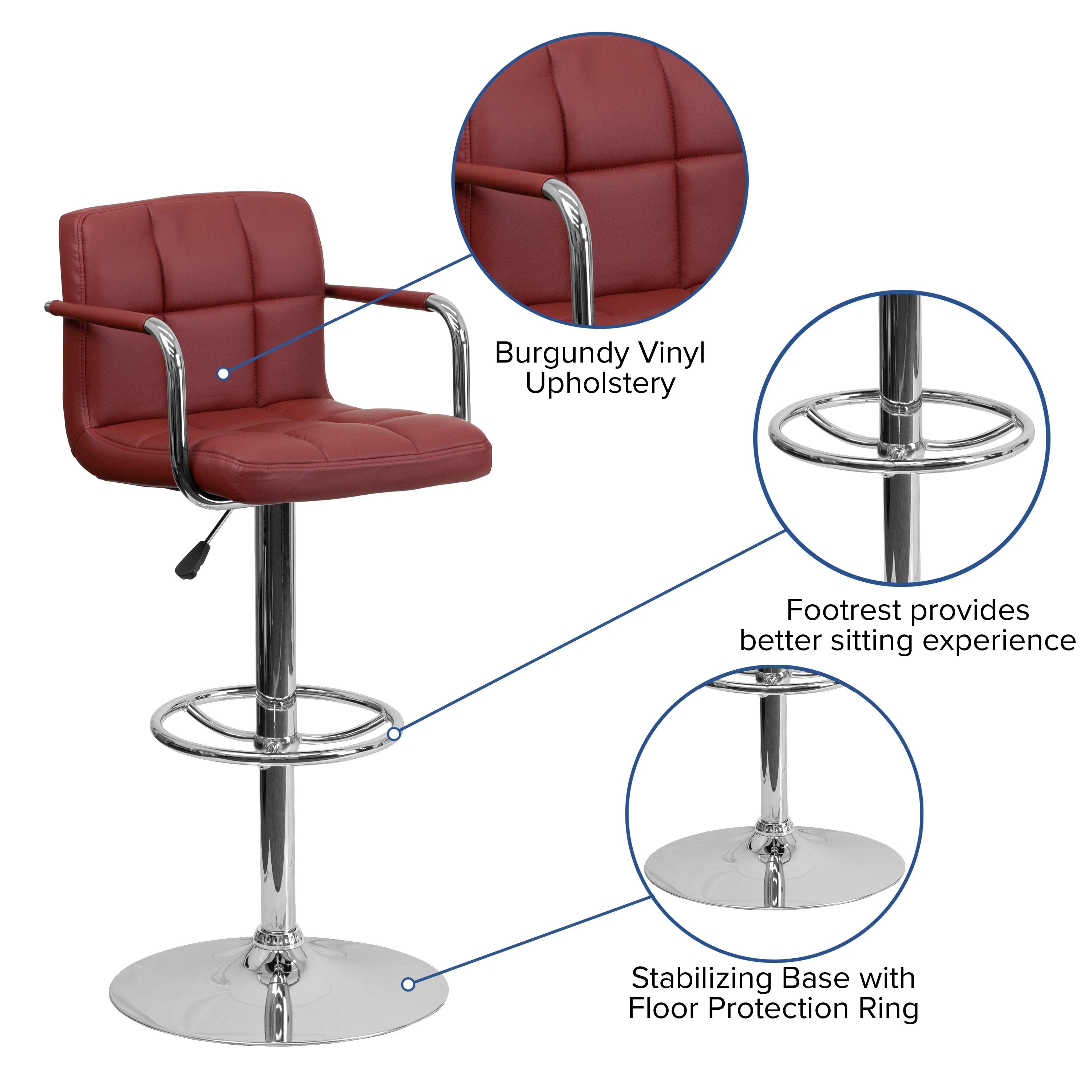 Flash Furniture Contemporary Quilted Vinyl Adjustable Height Barstool with Arms and Chrome Base
