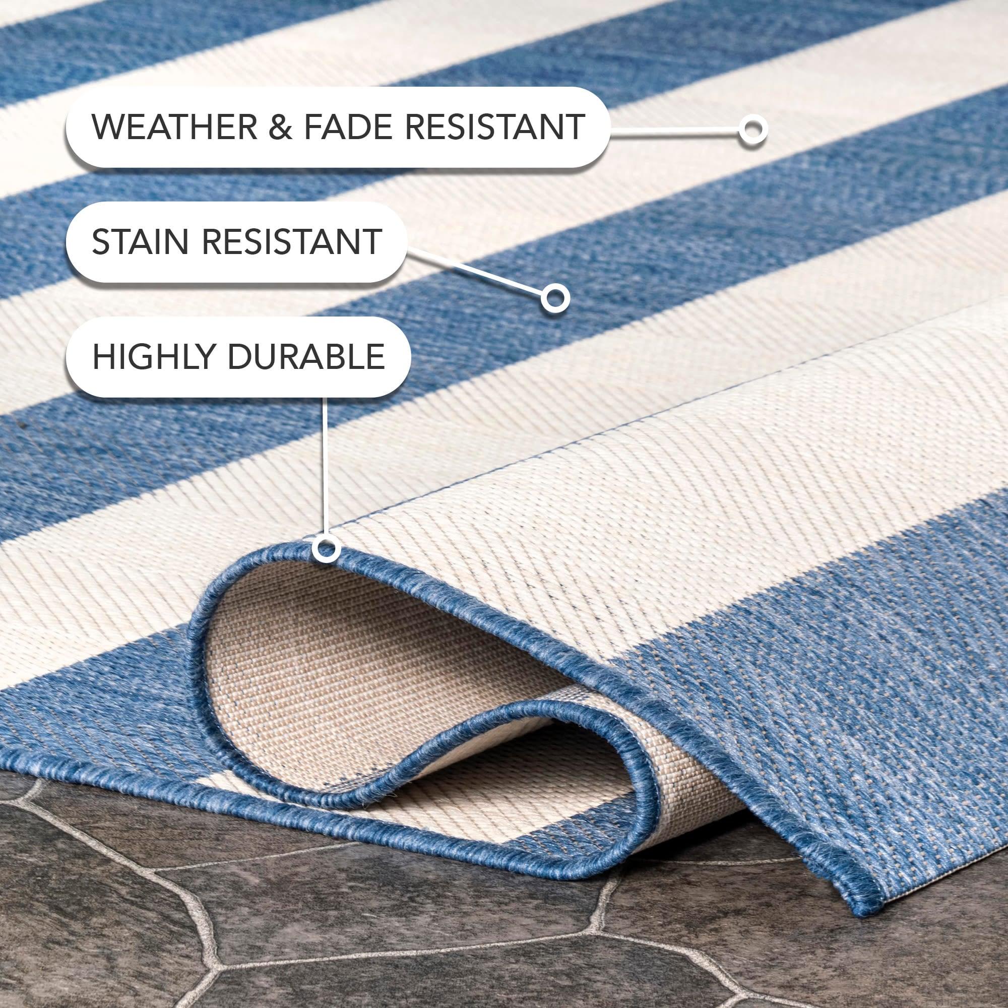 Nuloom Alexis Striped 5x8 Indoor/Outdoor Area Rug for Living Room Patio Deck Front Porch Kitchen, Blue/Ivory
