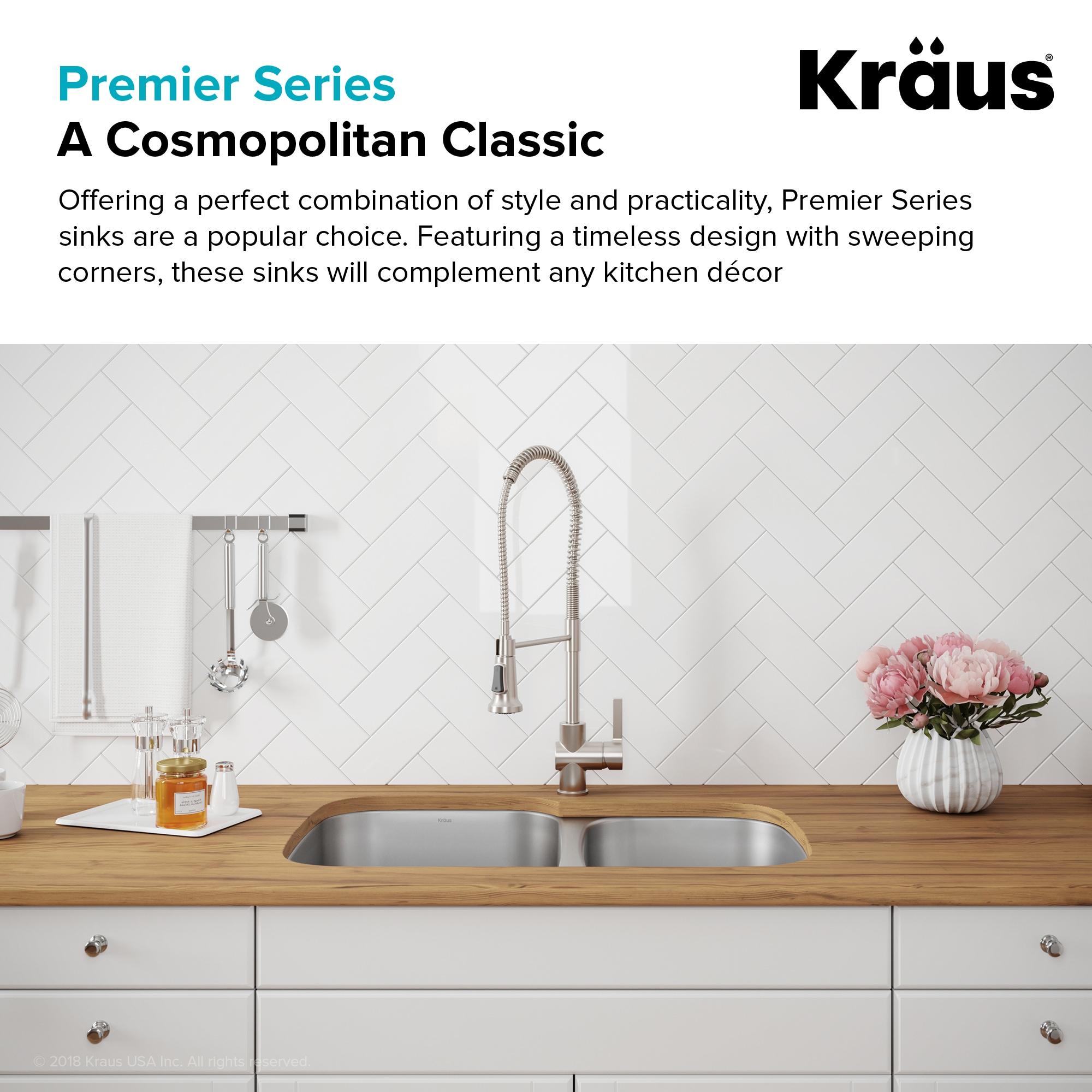 KRAUS Premier 30-inch L 16 Gauge Undermount 60/40 Double Bowl Stainless Steel Kitchen Sink