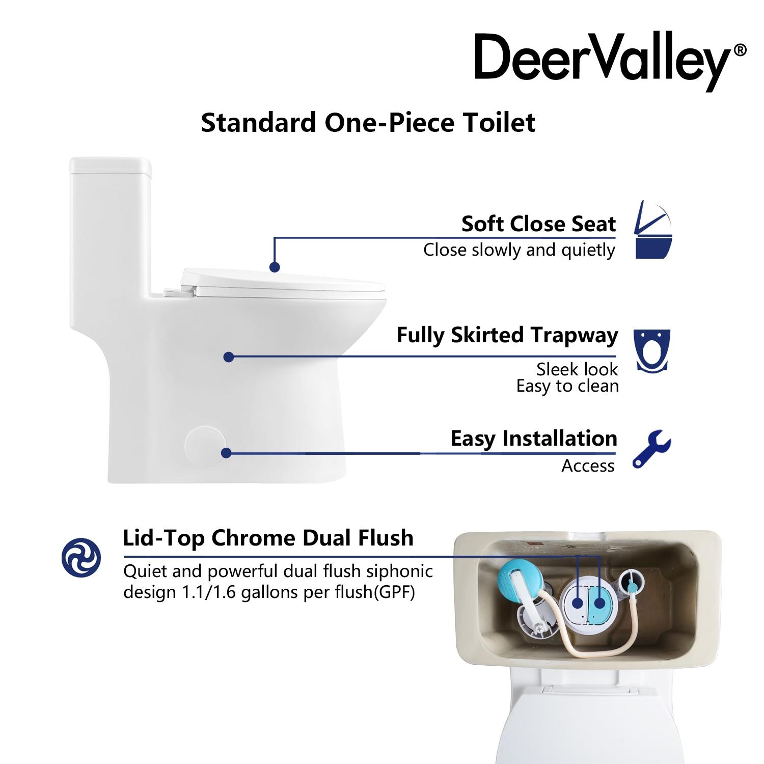 DeerValley Symmetry Dual Flush Elongated One-Piece Toilet Standard Toilet with Comfort Seat Height