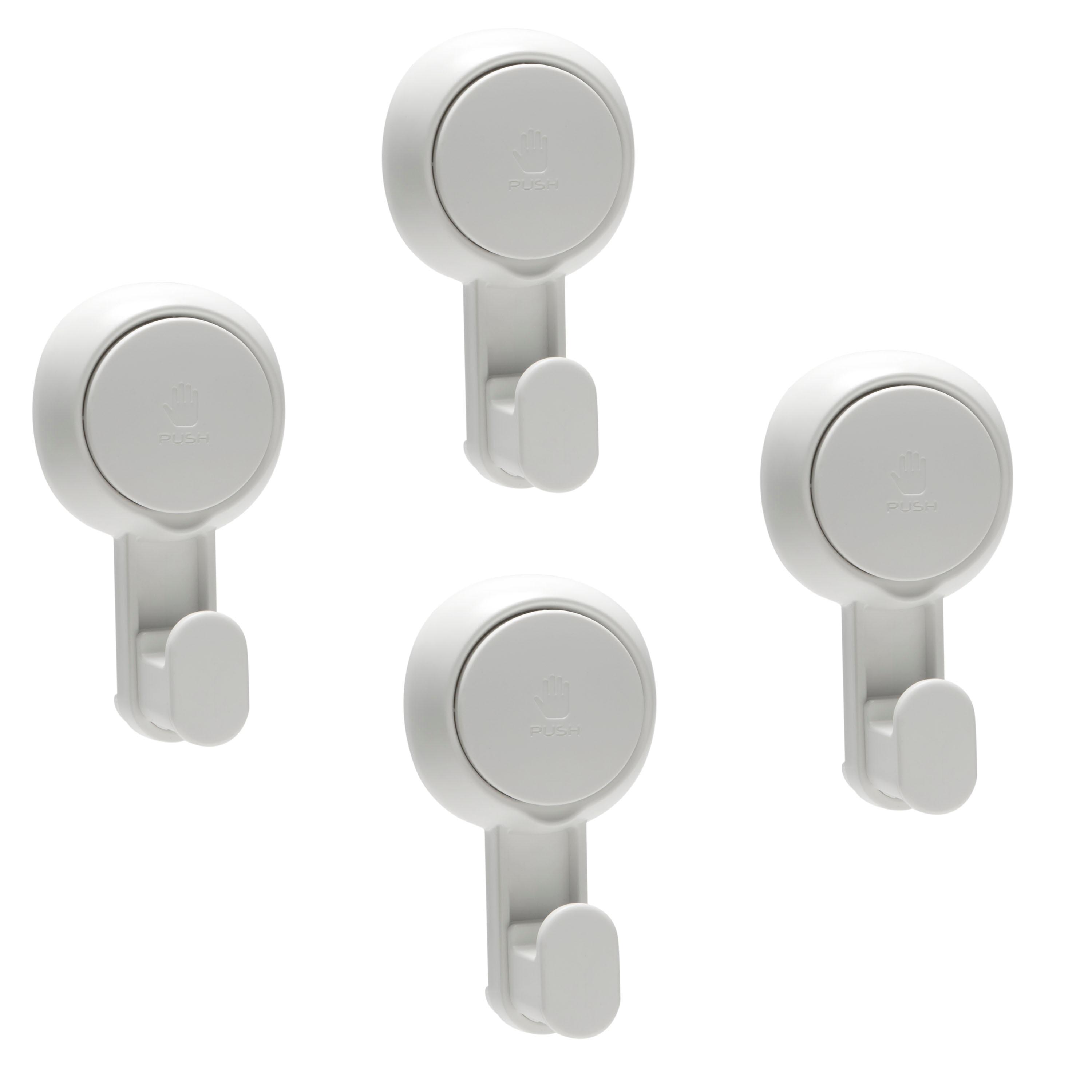 Bath Bliss 4 Pack Plastic Gel-Suction Power Hooks, White
