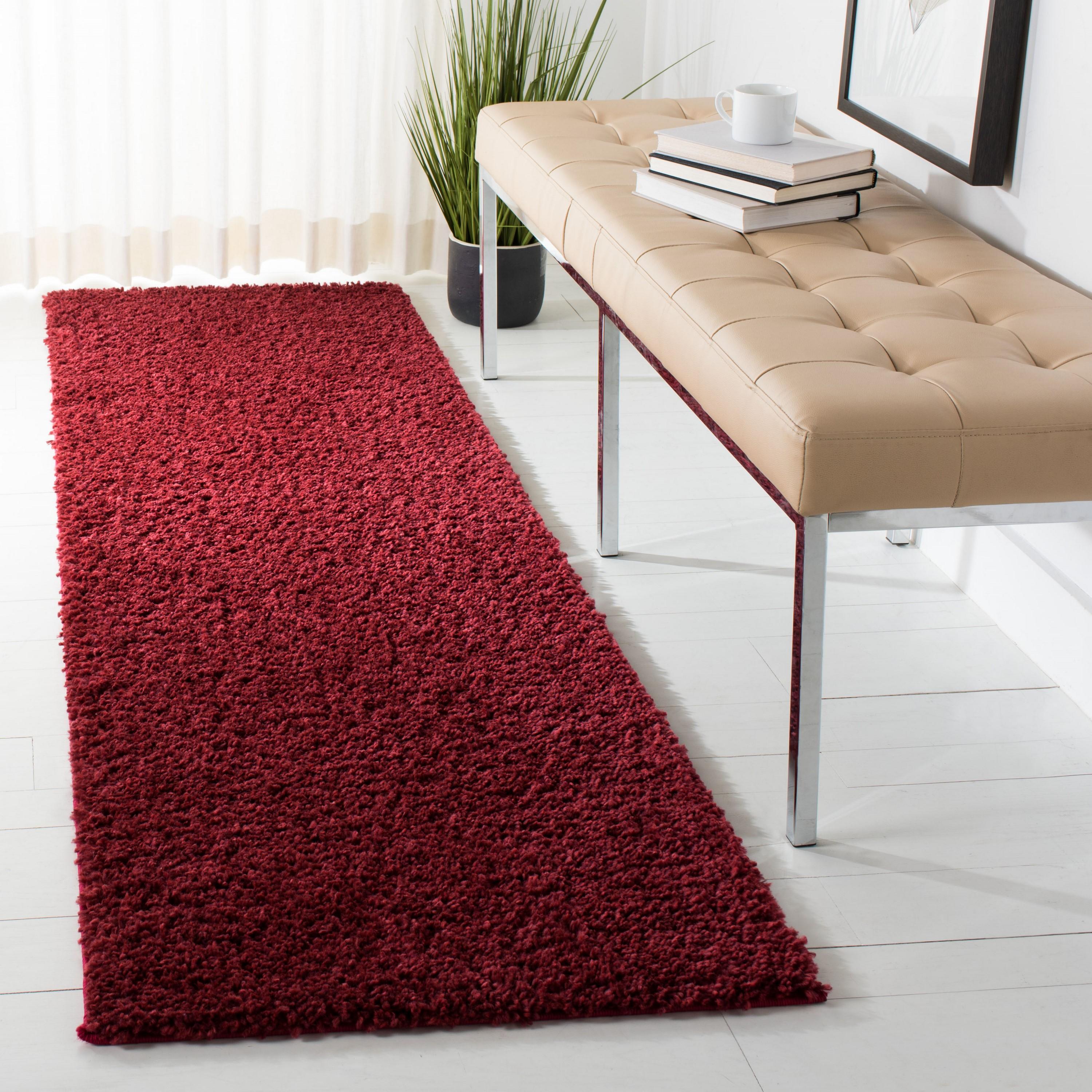 SAFAVIEH August Carlene Solid Plush Shag Runner Rug, Burgundy, 2'3" x 6'