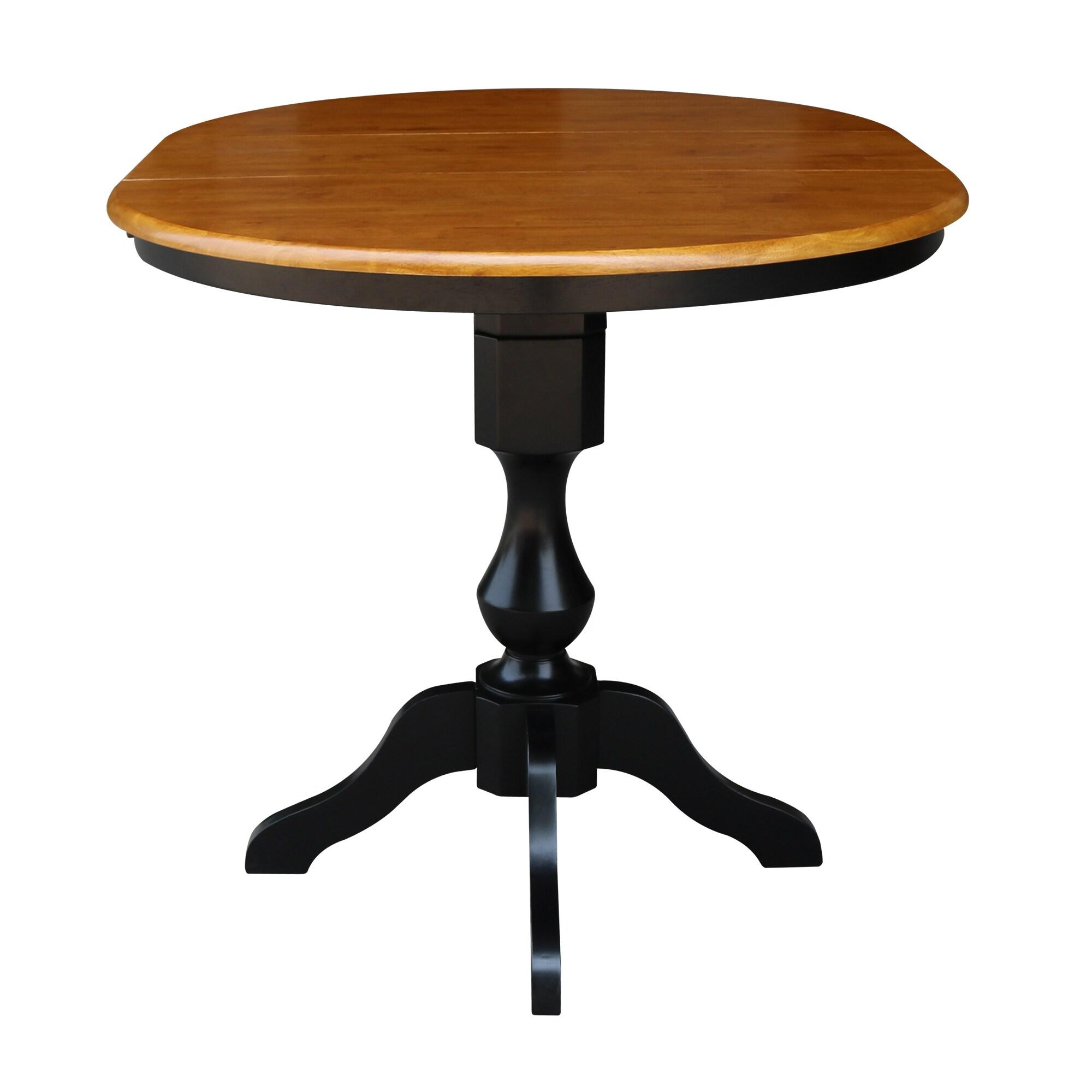 International Concepts Solid Wood 36 in. Round Top Counter Height Table with 12 in. Leaf in Black/Cherry