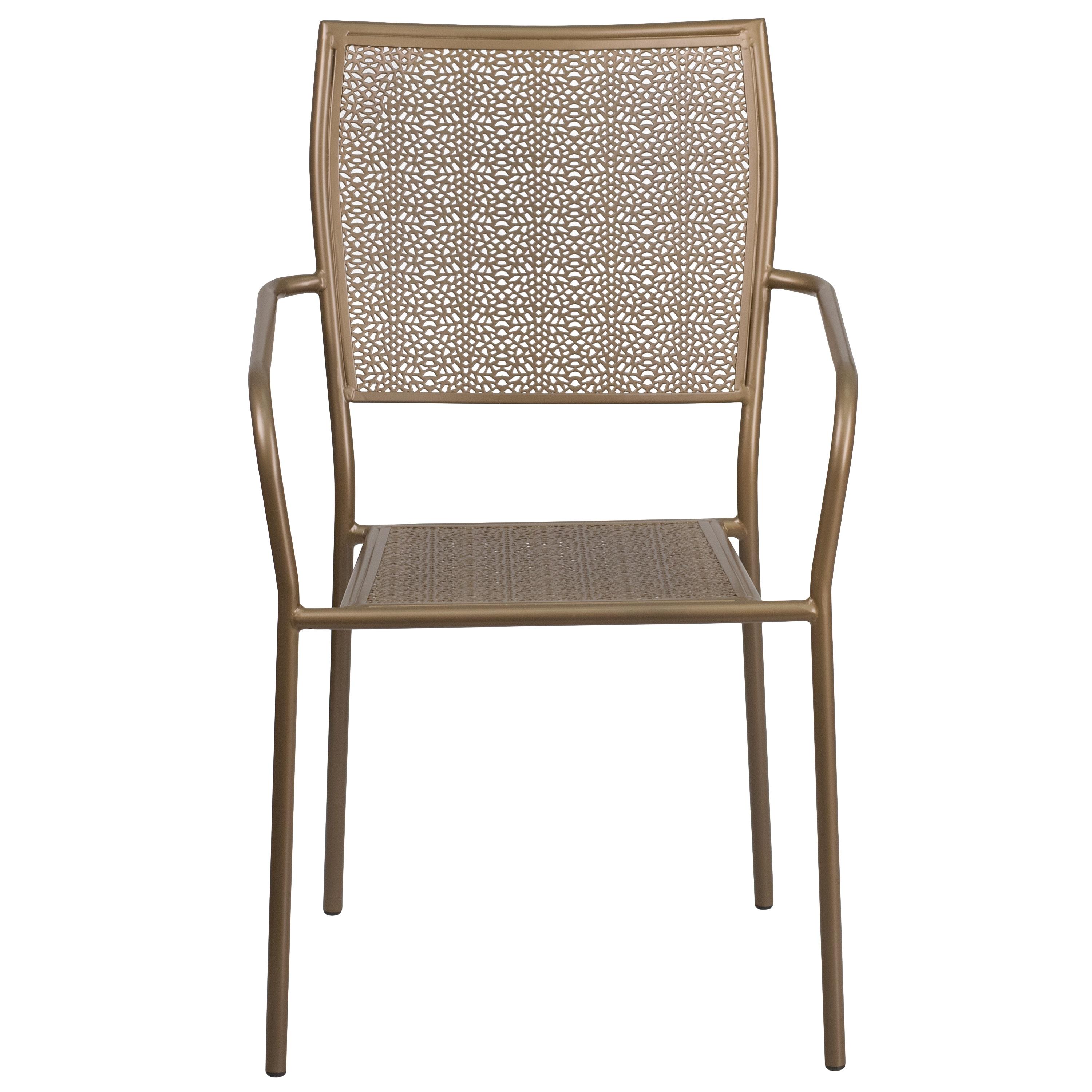 Flash Furniture Commercial Grade Gold Indoor-Outdoor Steel Patio Arm Chair with Square Back