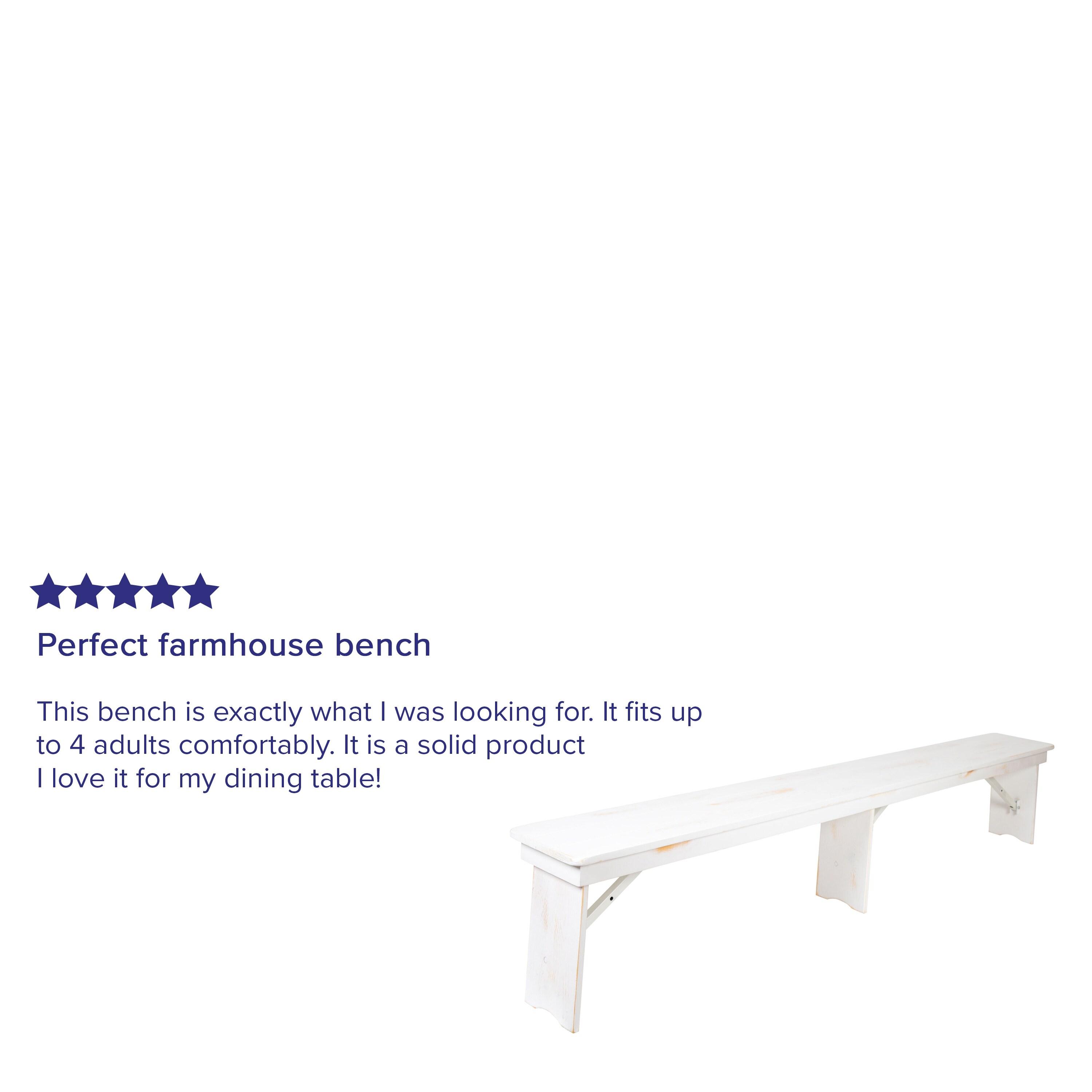 Flash Furniture HERCULES Series 8' x 12" Antique Rustic Solid White Pine Folding Farm Bench with 3 Legs