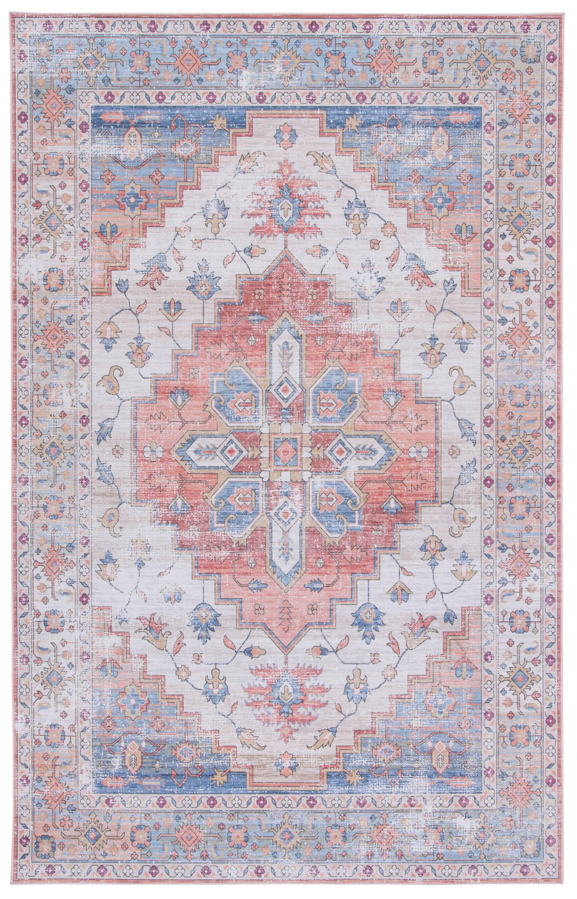 Tucson TSN109 Power Loomed Machine Washable Area Rug - Beige/Blue - 5'x8' - Safavieh.