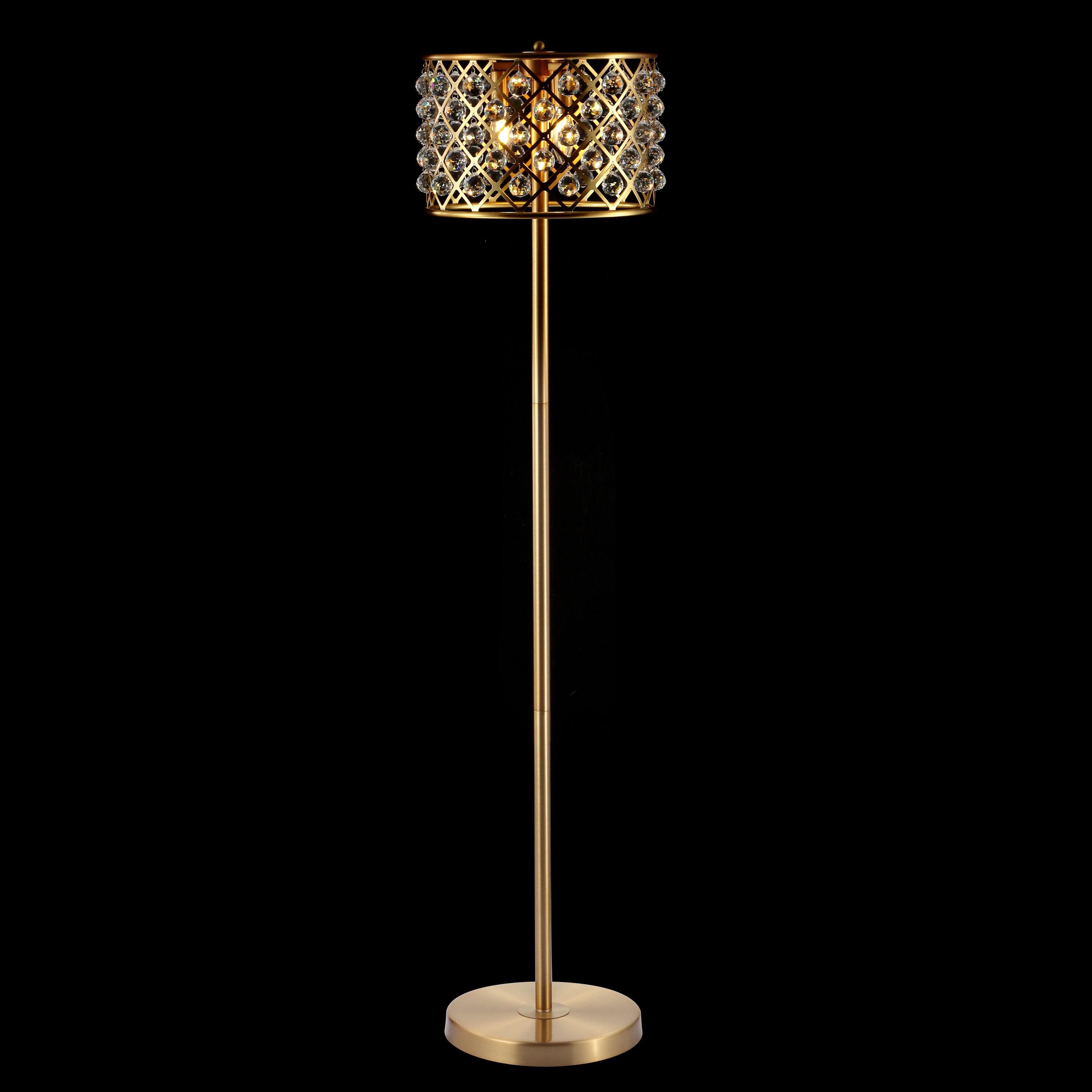 JONATHAN Y JYL9000A Elizabeth 60" Crystal/Metal LED Floor Lamp, Contemporary, Transitional for living room, dinning room, bedroom, office Bulb Included, Brass Gold/Clear