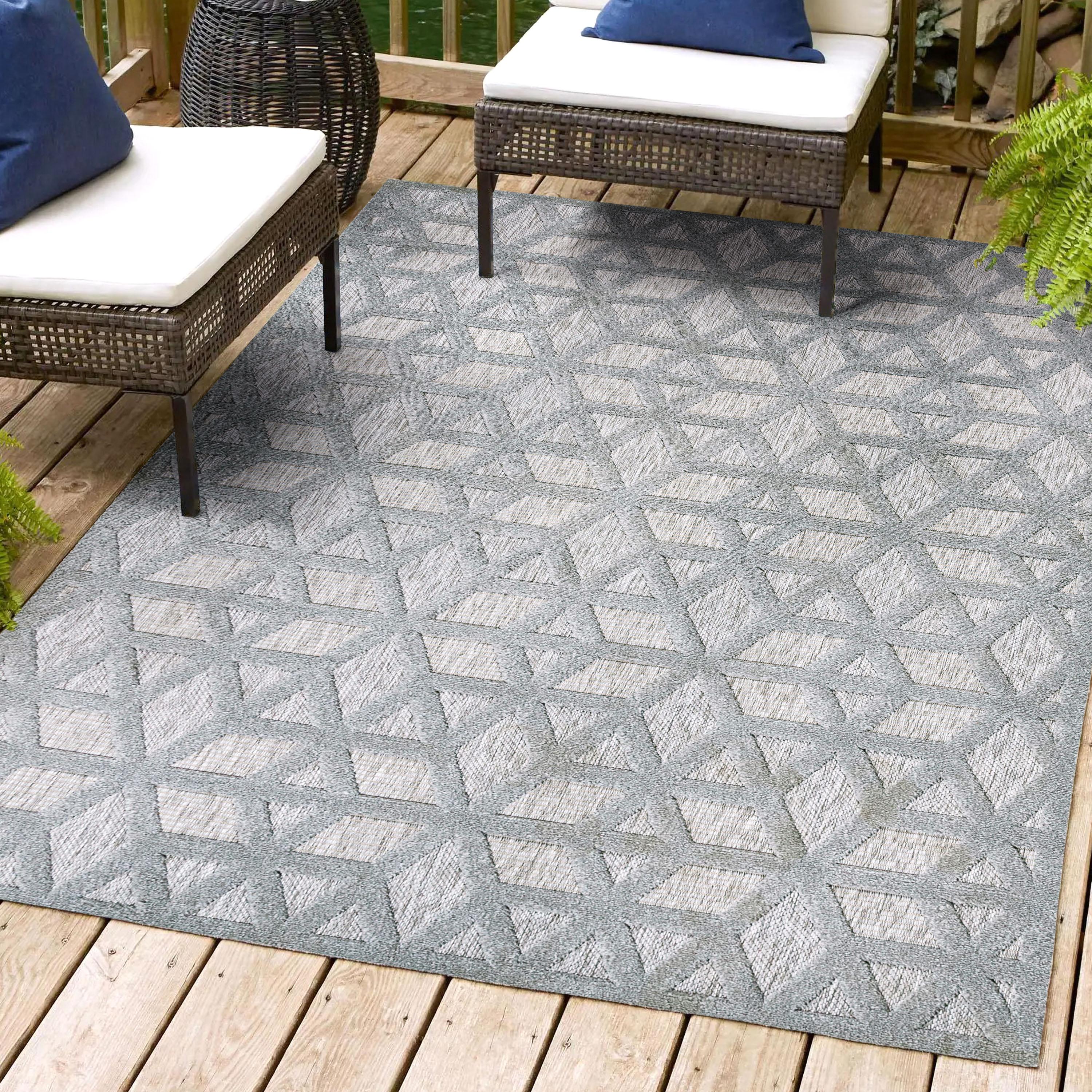 5'x8' Talaia Neutral Geometric Indoor/Outdoor Area Rug, Light Gray - JONATHAN Y