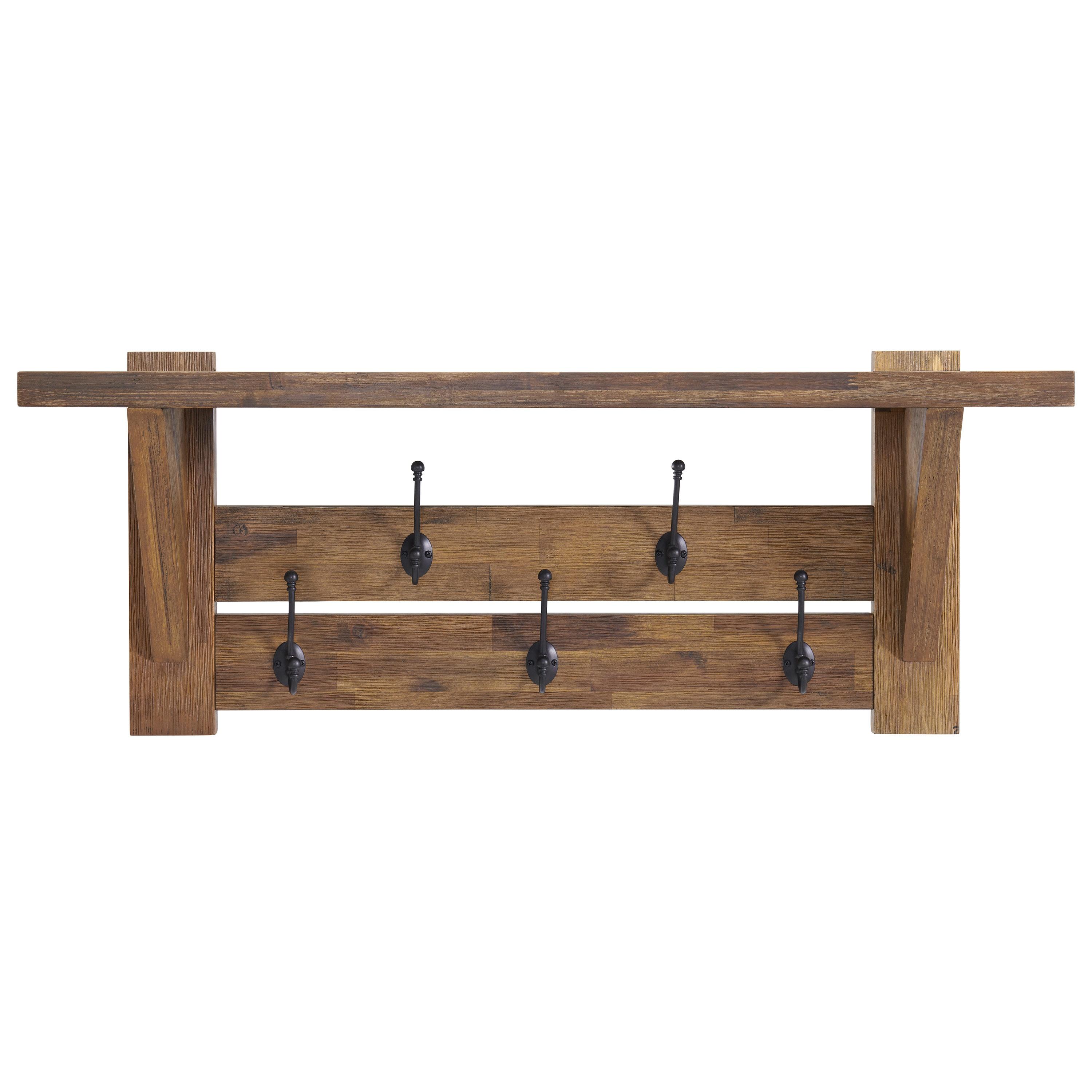 Bethel 40" Wide Industrial Rustic Farmhouse Solid Wood Wall Mounted Coat Rack With Shelf