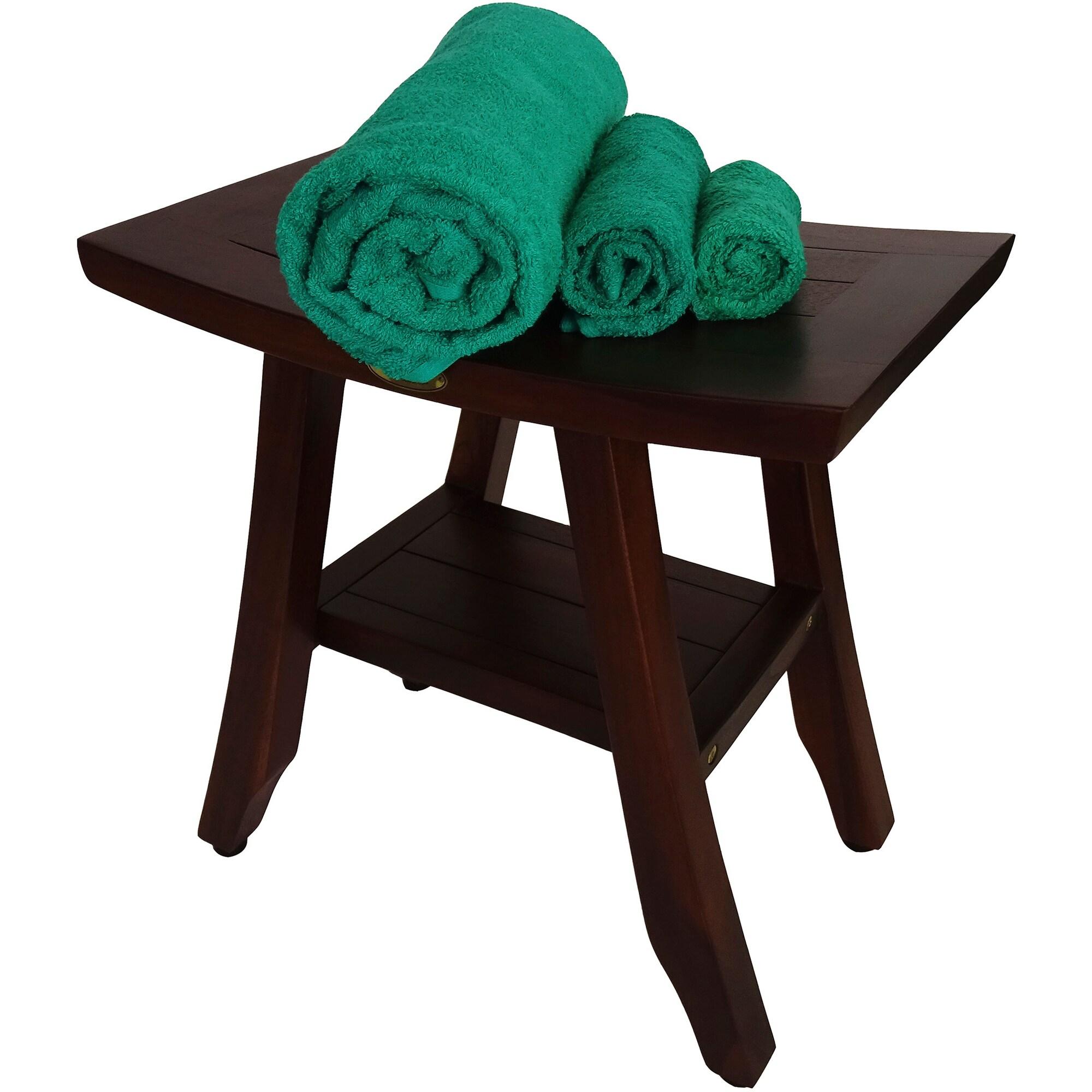 18&#34; Satori DT90 Wide Teak Wood Shower Bench with Shelf - DecoTeak
