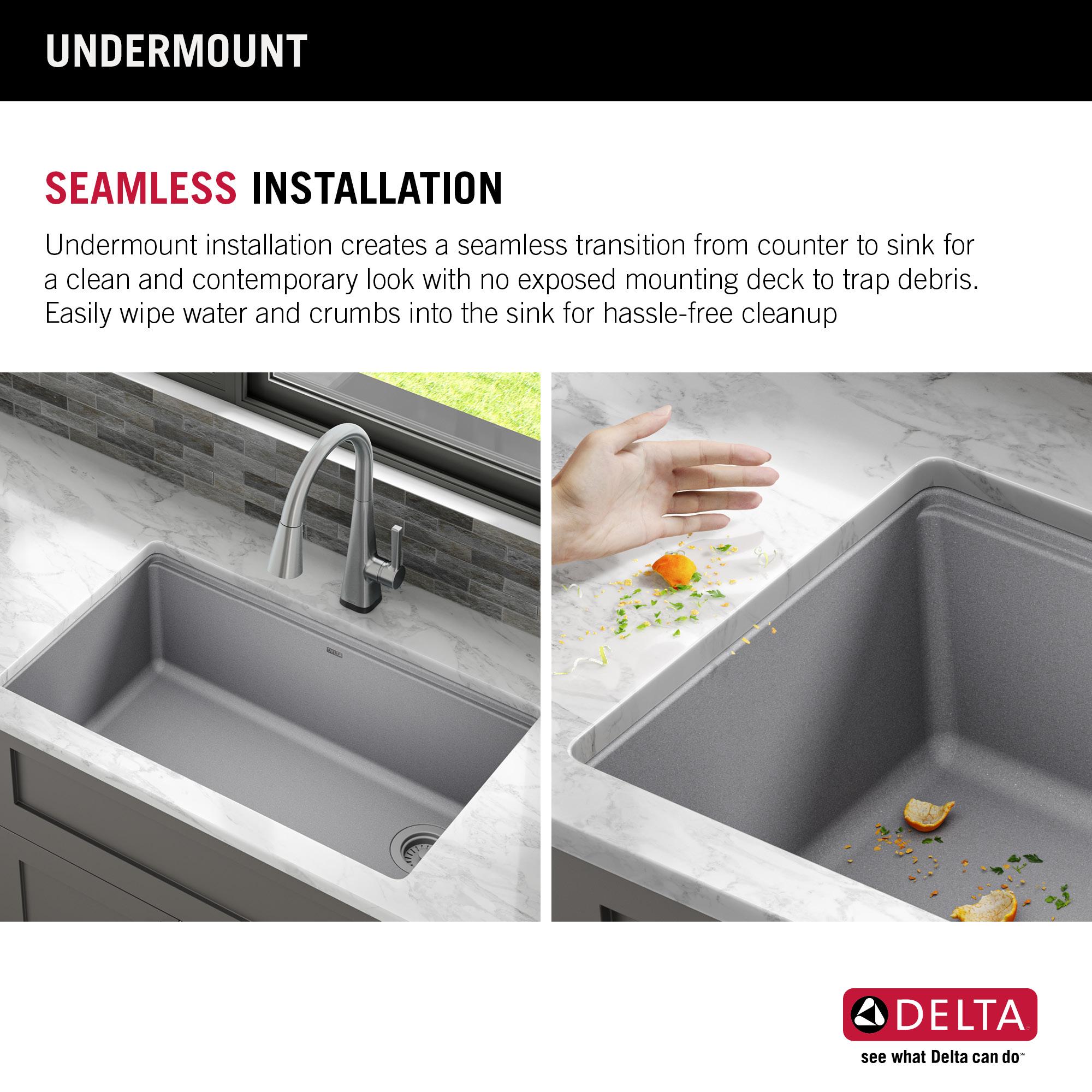 DELTA Everest™ 32" L Granite Composite Workstation Kitchen Sink Undermount Single Bowl with WorkFlow™ Ledge