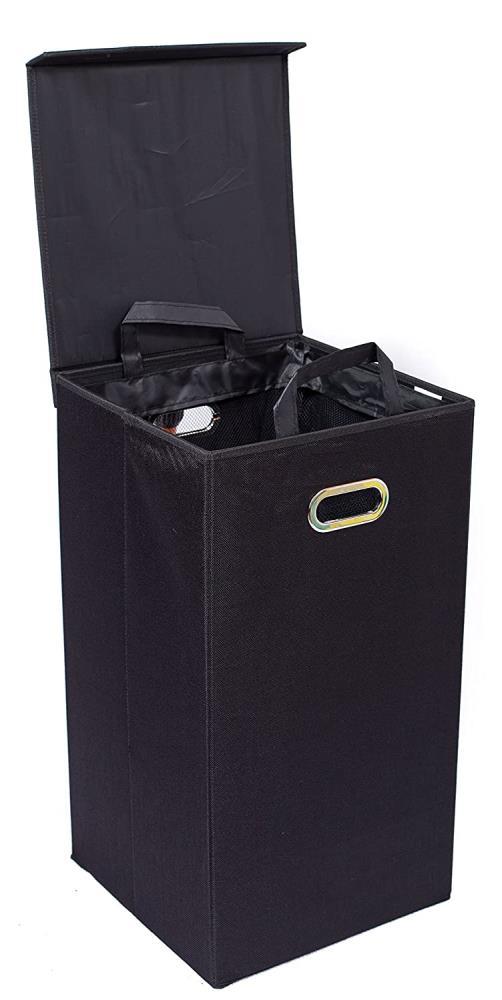 BirdRock Home Single Linen Laundry Hamper with Lid and Removable Liner - Black