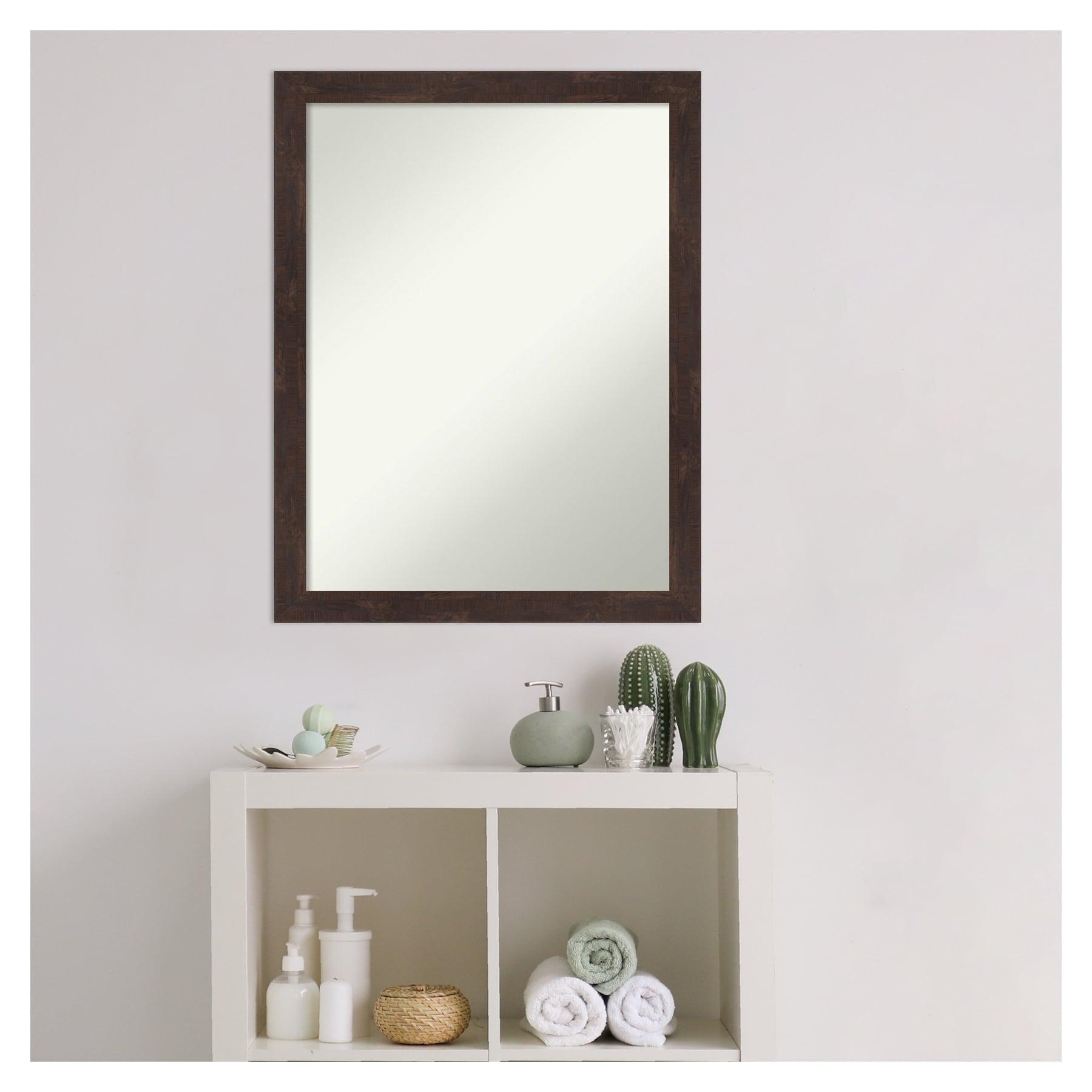 21" x 27" Non-Beveled Fresco Wood Bathroom Wall Mirror Dark Walnut - Amanti Art: Includes Mounting Hardware