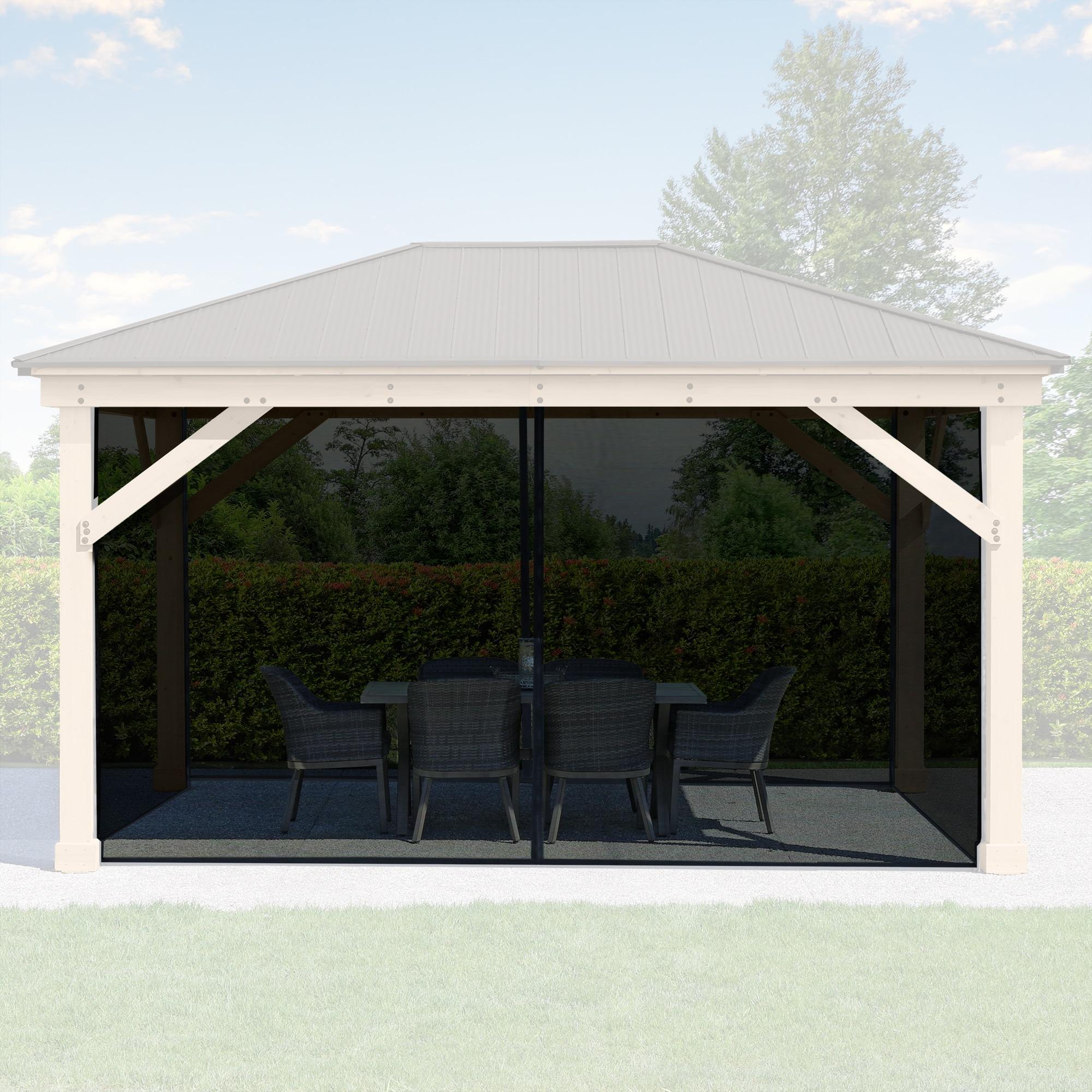 Yardistry 12' x 16' Meridian Gazebo Mosquito Mesh Kit  Premium Phifer UV-Resistant Mesh with Easy Glide Tracks and Full-Length Zippered Panels