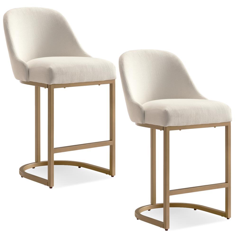 Leick Home 10132GD/WT Barrel back Counter Stool Set of 2 in White Linen Seat and Gold Metal Base