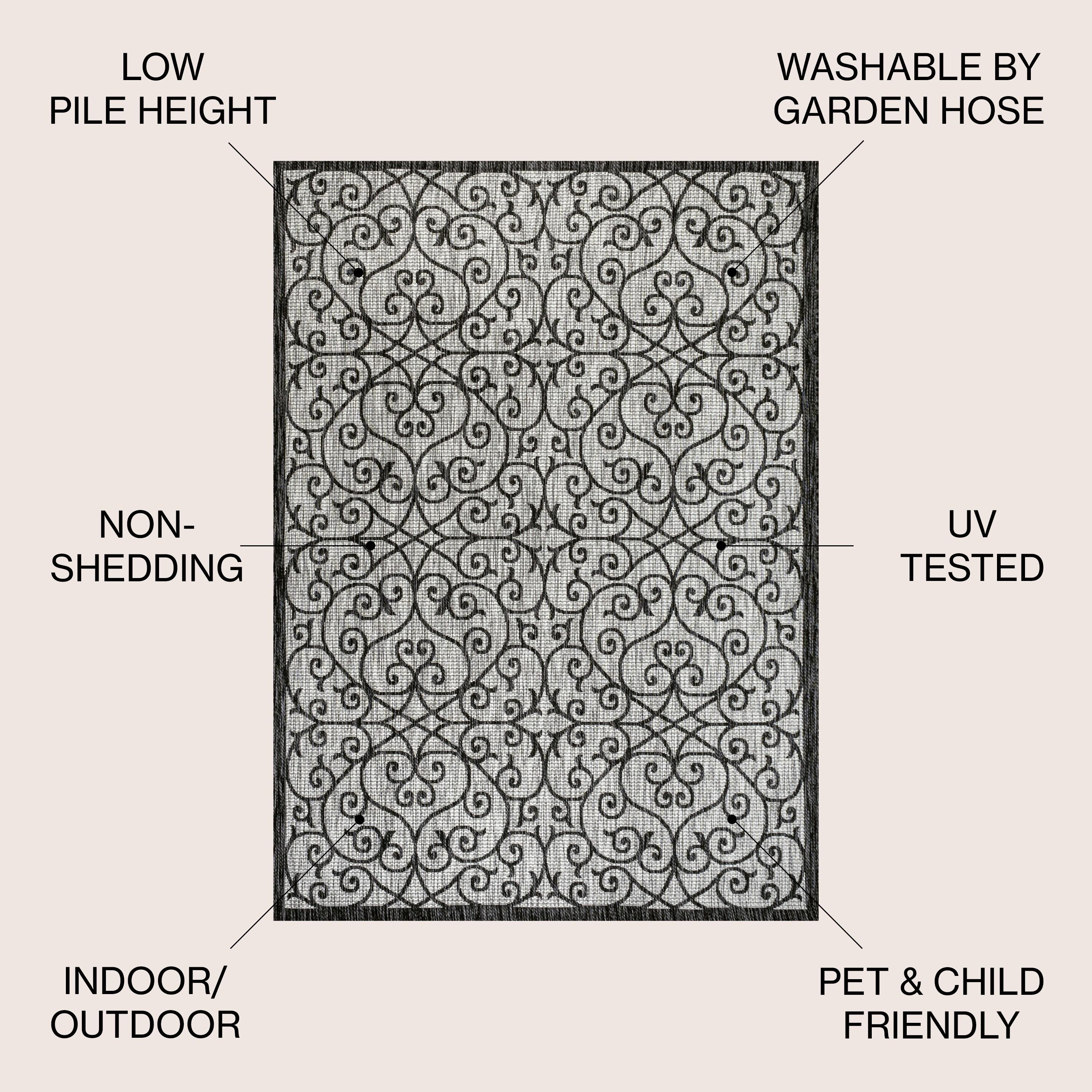 8' x 10' Madrid Vintage Filigree Textured Weave Indoor/Outdoor Area Rug, Light Gray/Black - JONATHAN Y