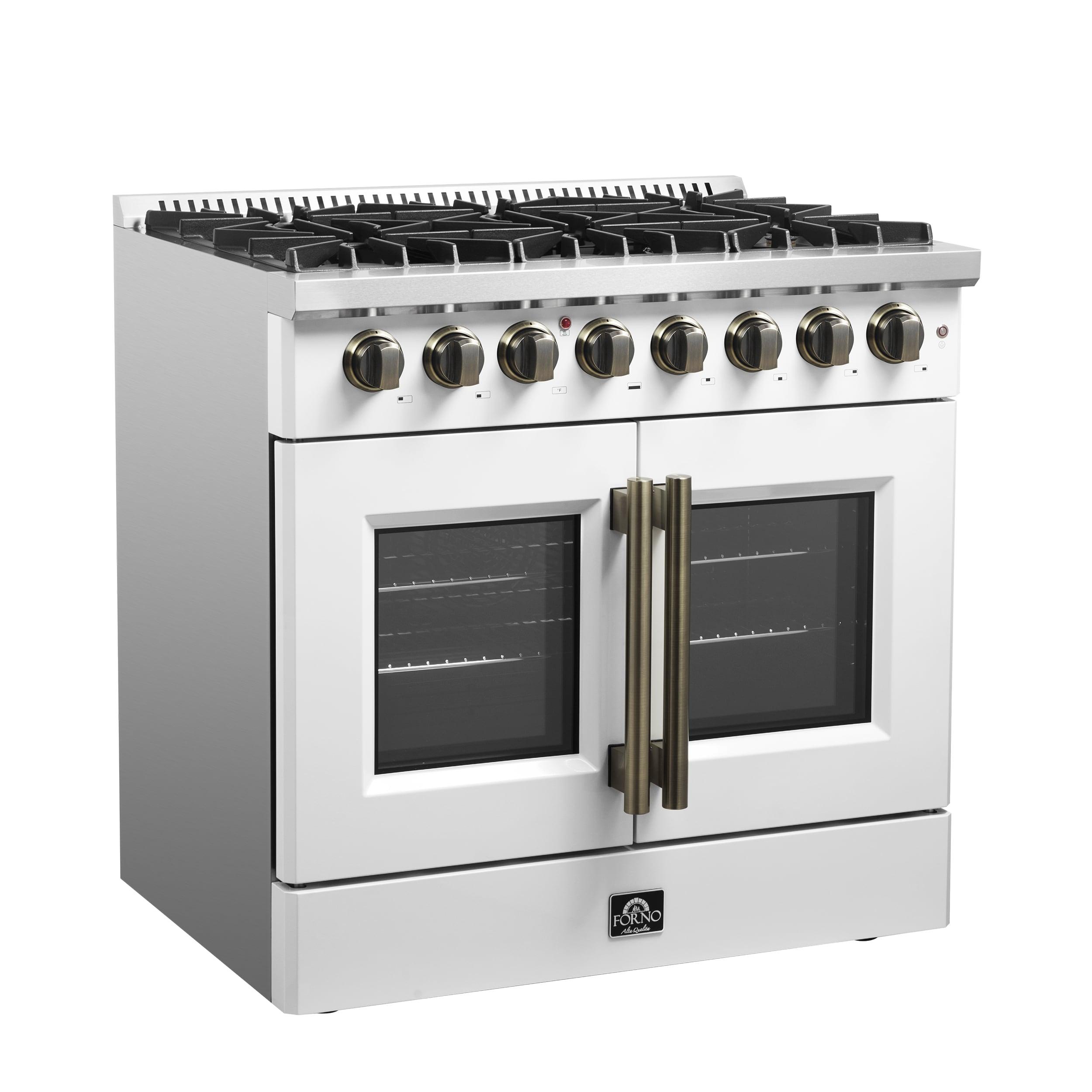 Galiano 36" French Door Dual Fuel Range, Black or White & Antique Brass, 5.36 cu.ft. True Convection Oven
