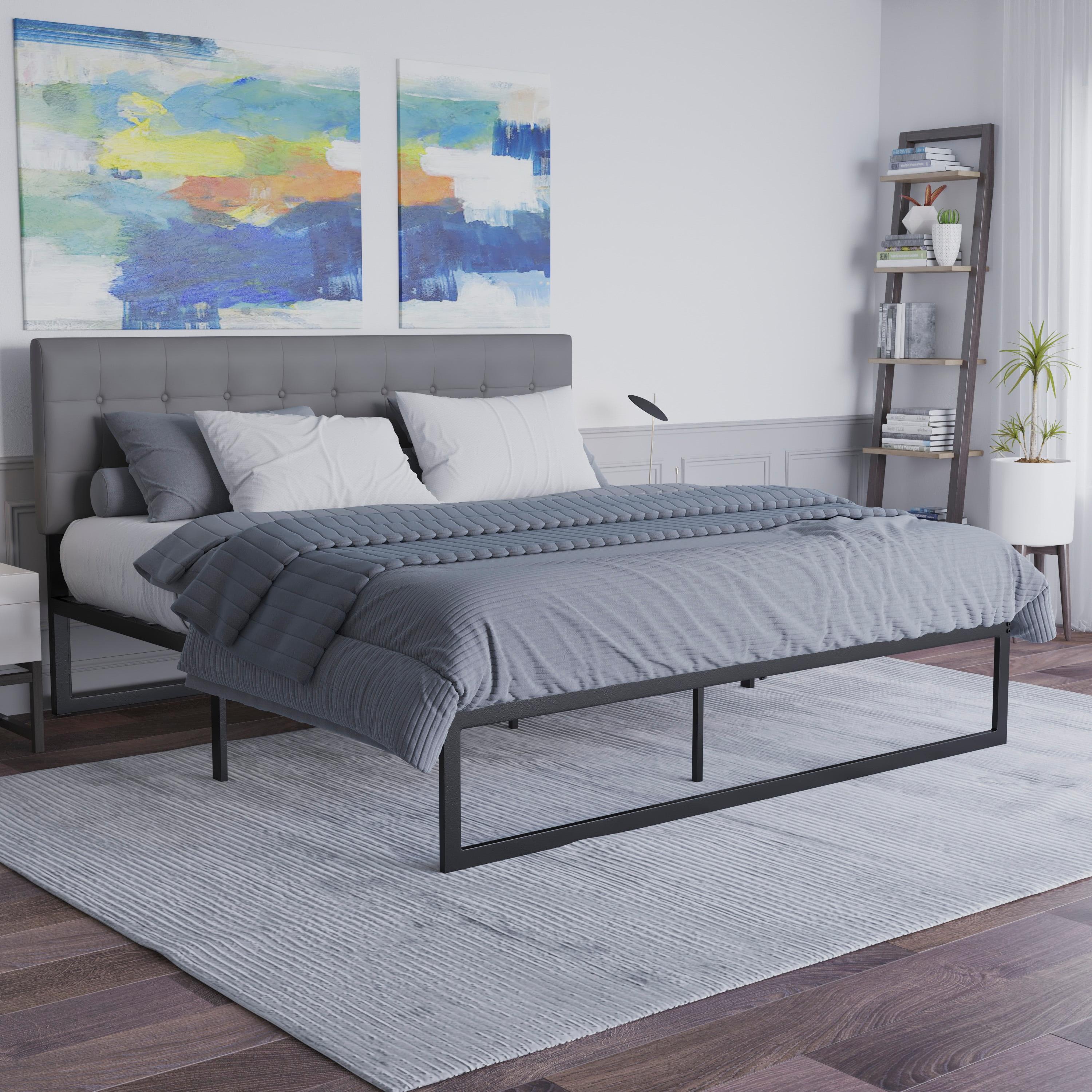 Flash Furniture Modern Steel Platform Bed Frame, Black, King