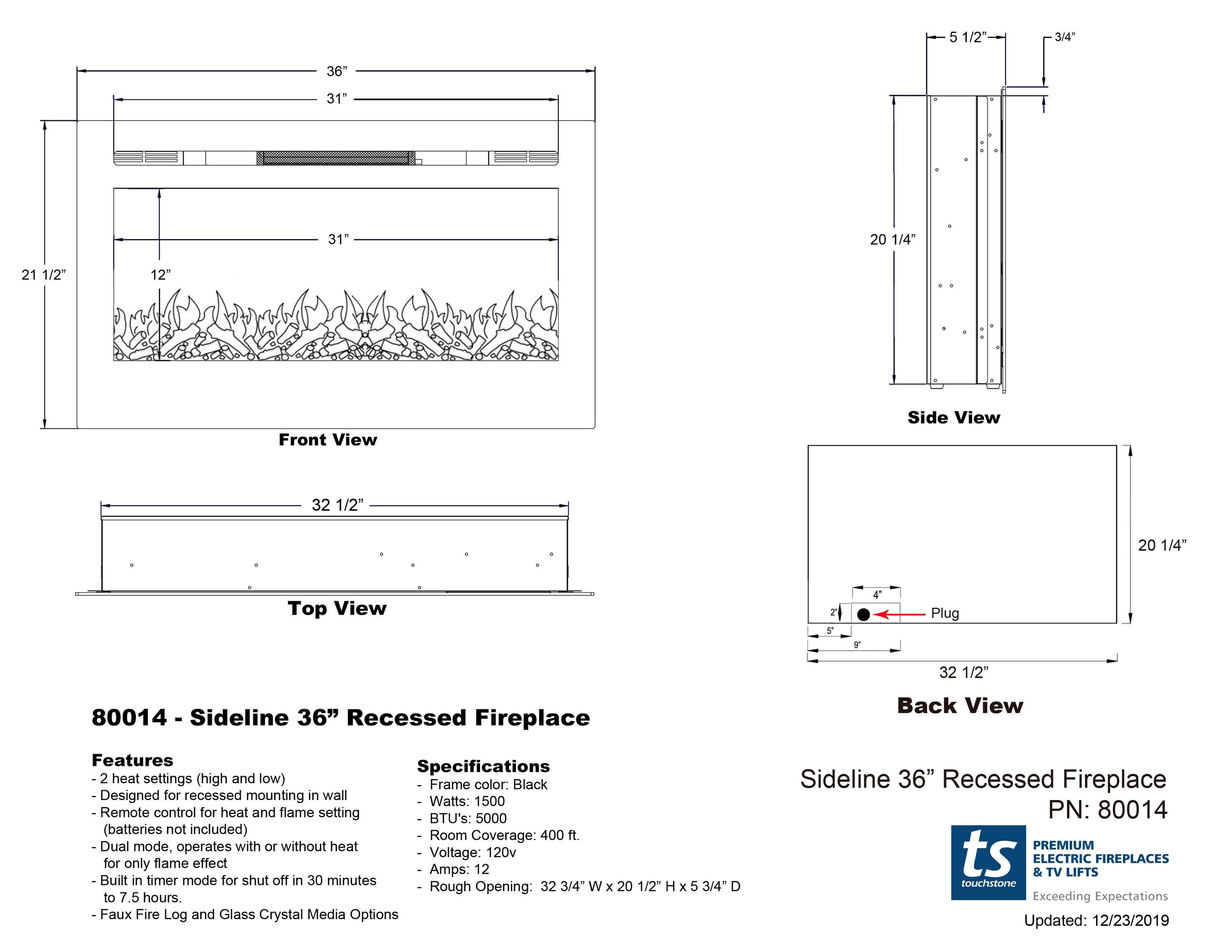 The Sideline Electric Fireplace for Recessed or Wall Mount Installation