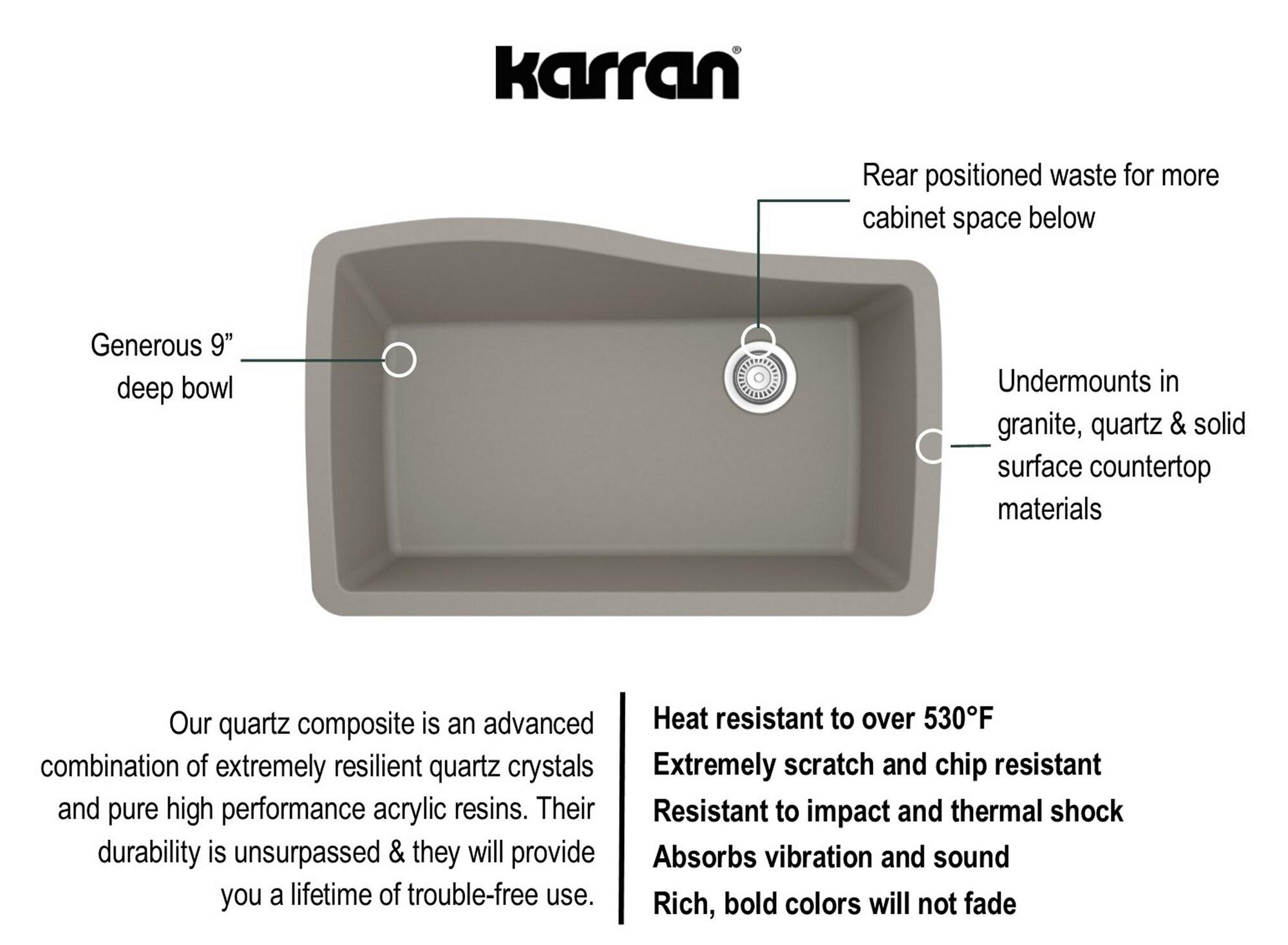 Karran Karran Quartz Composite 33-1/2'' X 21'' Single Bowl Undermount Kitchen Sink Kit QU-722-BR-PK1