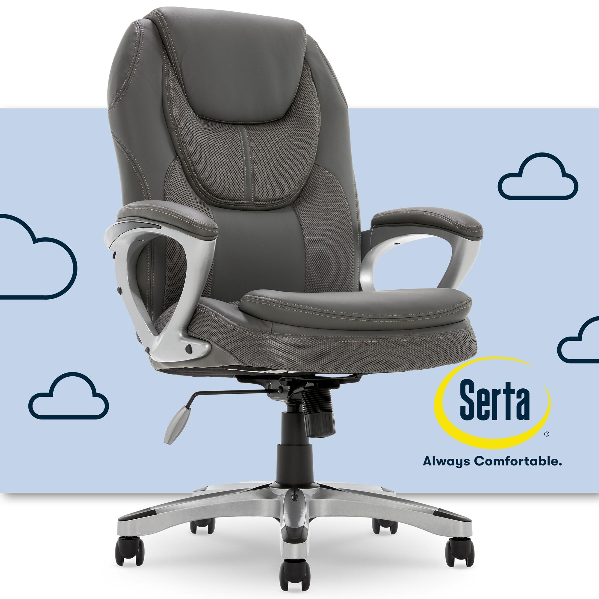 Amplify Executive Mesh Office Chair Seamless Light Gray - Serta: Ergonomic with Fixed Arms & Casters, Adjustable Height